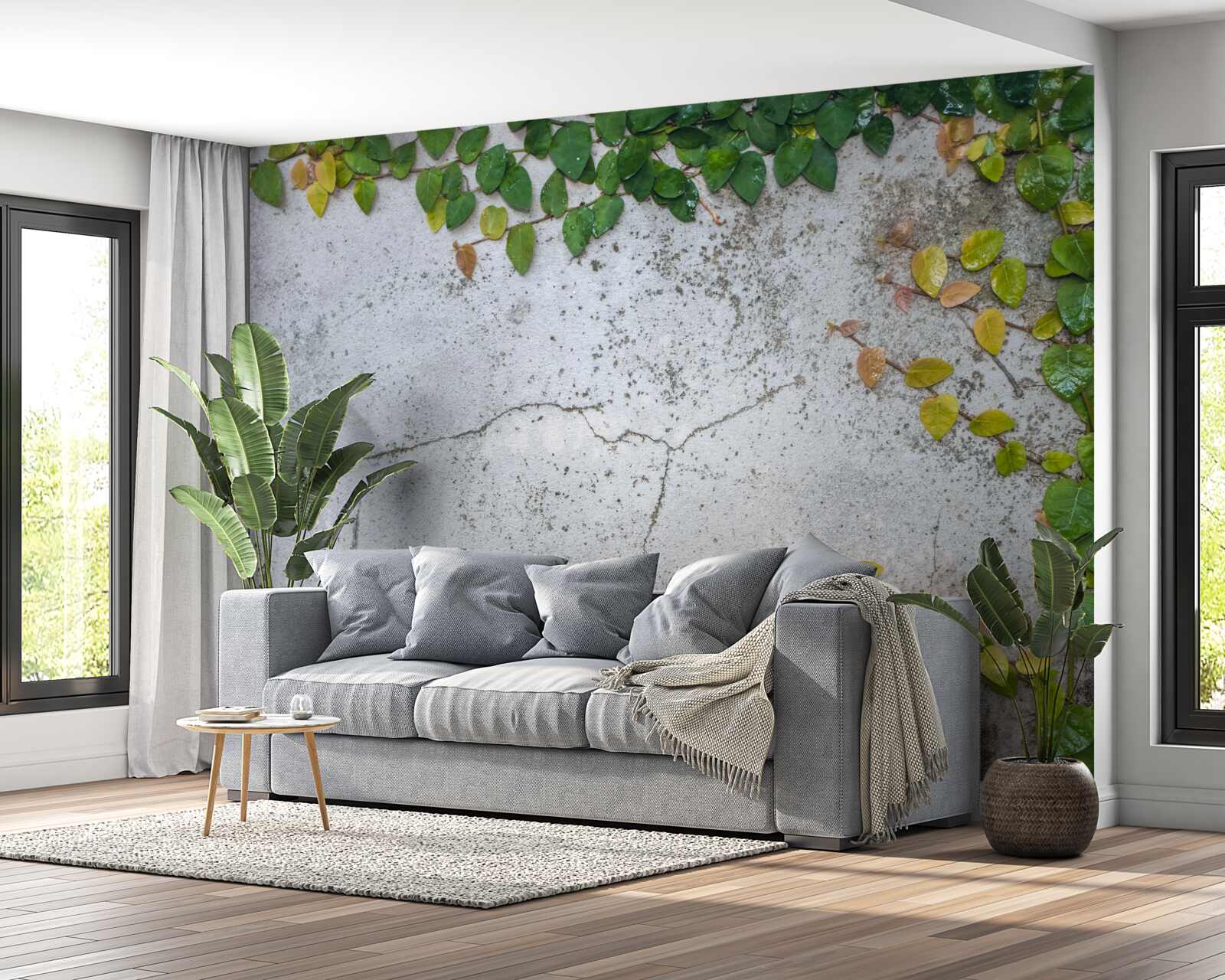 Fototapeta liście są zielono-żółte na szarym tle