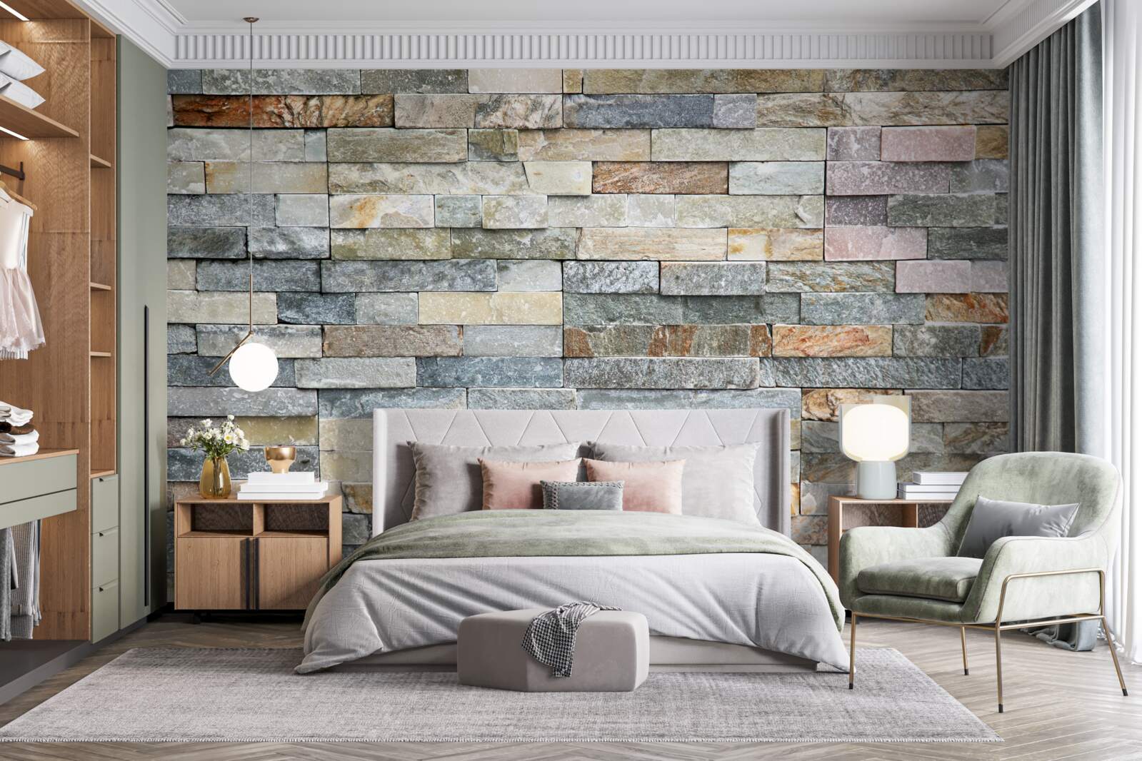 Fototapeta gęsia skórka wykonana z wielobarwnych pasiastych bloków