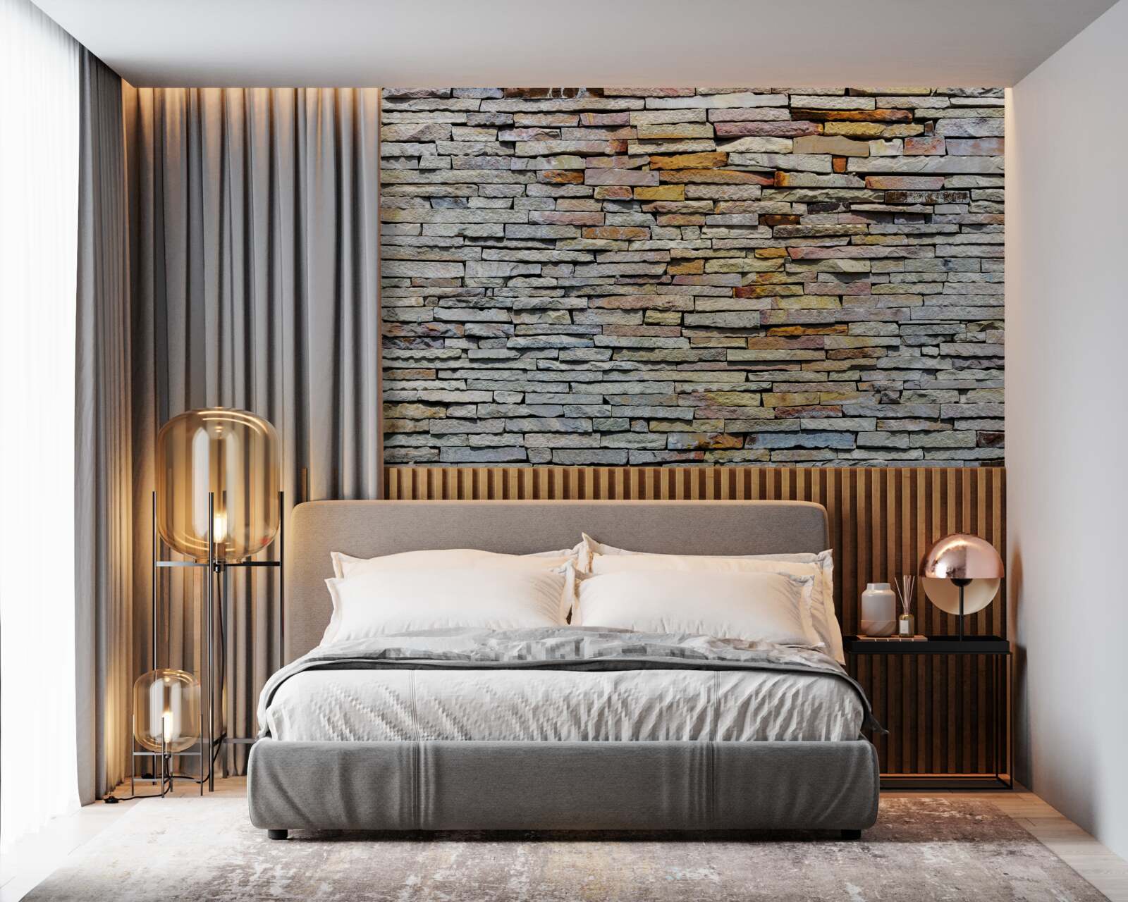 Fototapeta Ściana pokryta kamiennymi pasami