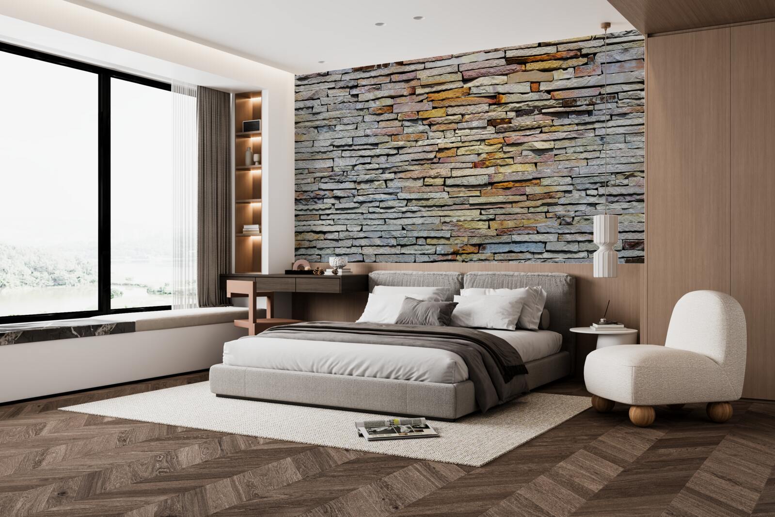 Fototapeta Ściana pokryta kamiennymi pasami