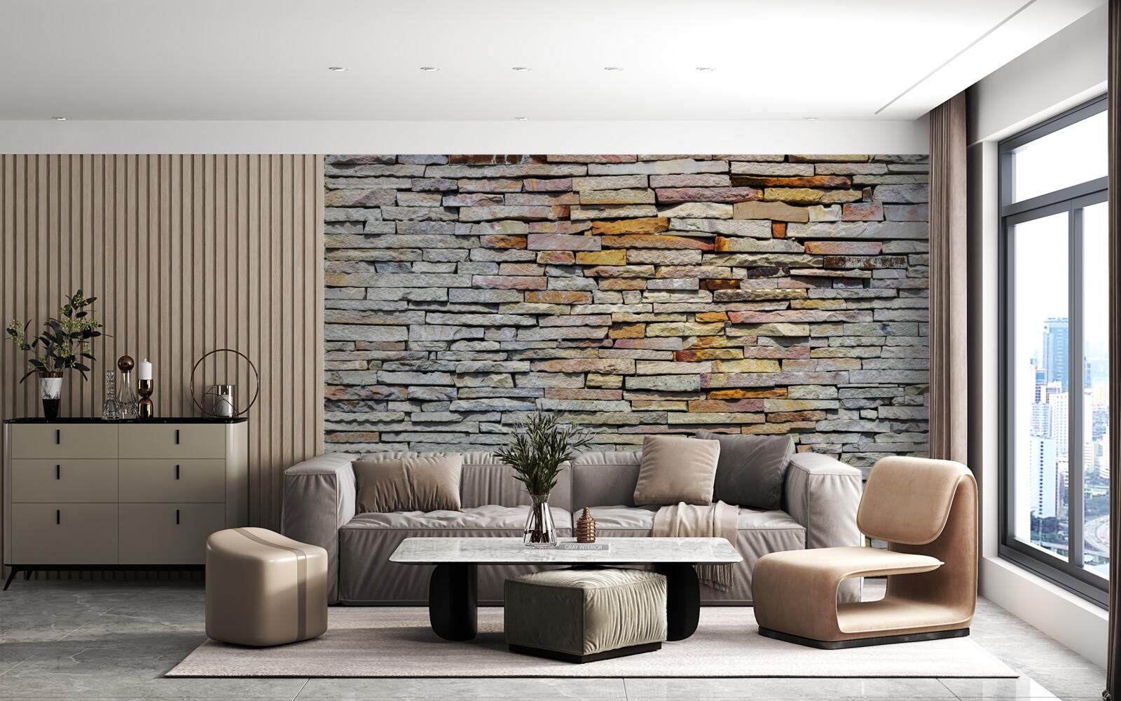 Fototapeta Ściana pokryta kamiennymi pasami