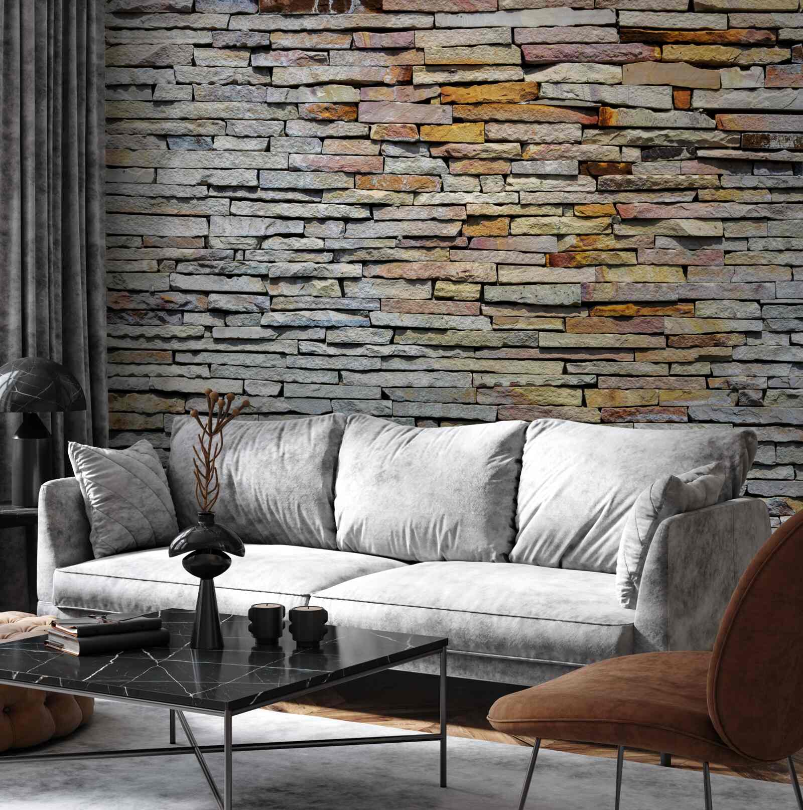 Fototapeta Ściana pokryta kamiennymi pasami