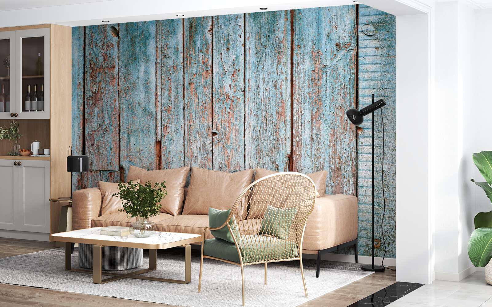 Fototapeta tło wykonane ze starych belek w odcieniach szarości i błękitu