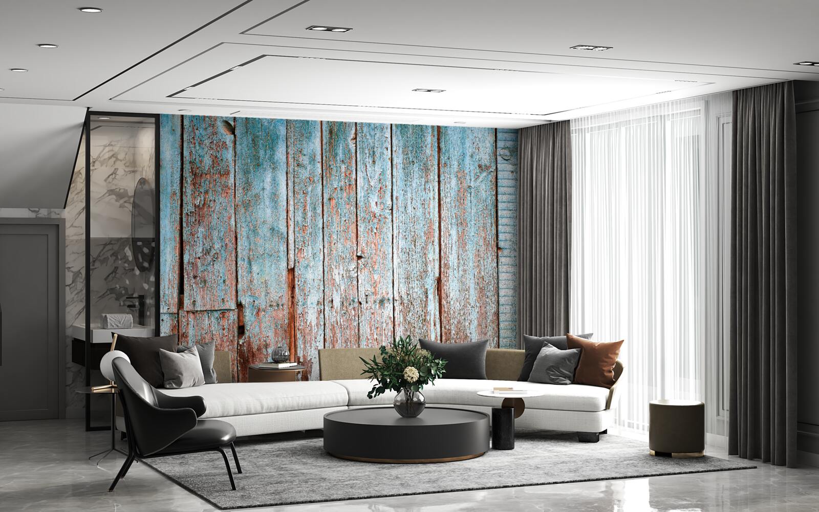 Fototapeta tło wykonane ze starych belek w odcieniach szarości i błękitu