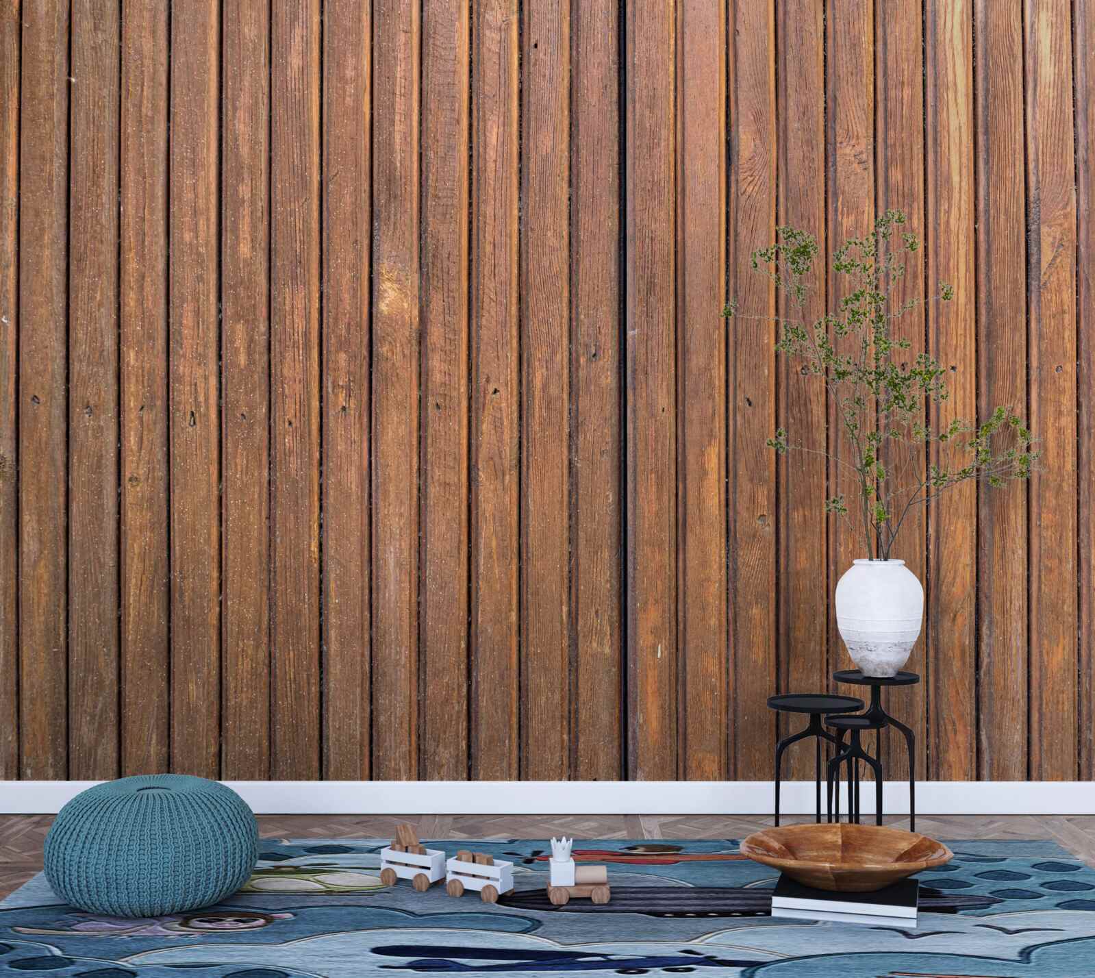 Fototapeta bariera ciągła wykonana ze starych belek drewnianych