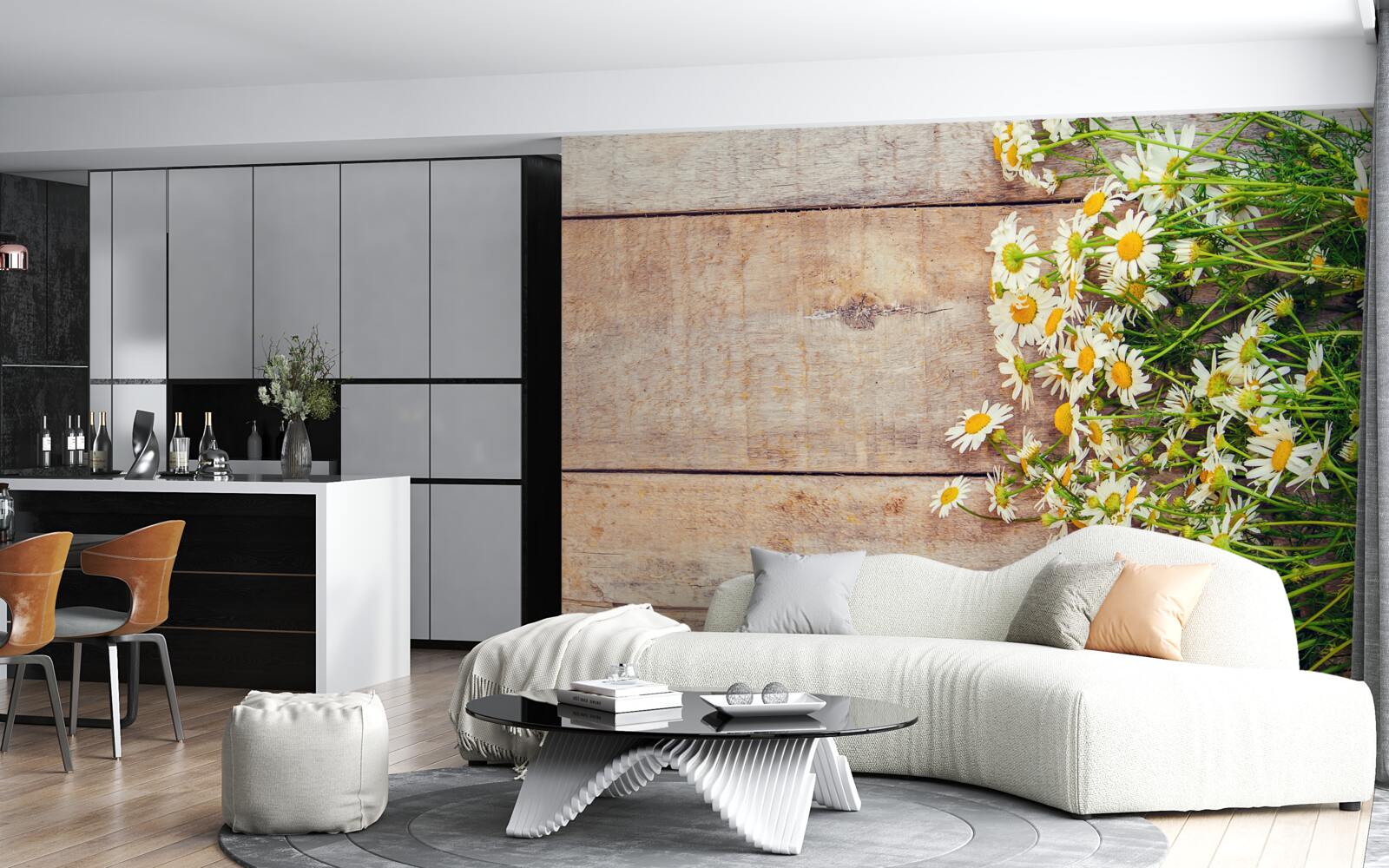 Fototapeta kilka stokrotek znajdujących się na parkiecie