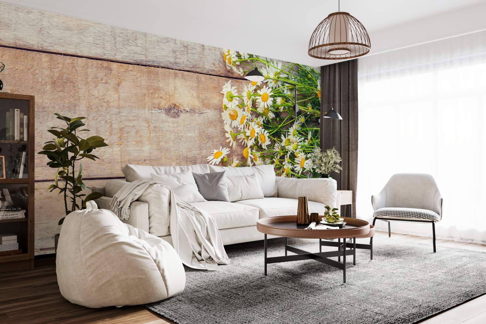 Fototapeta kilka stokrotek znajdujących się na parkiecie