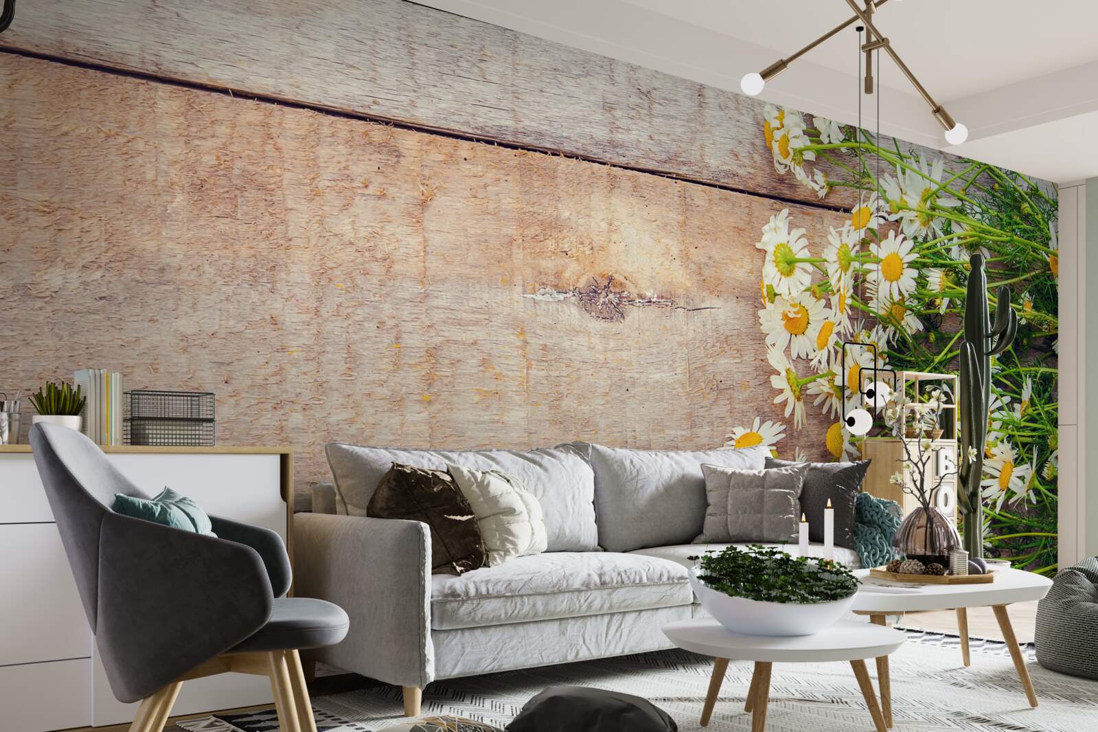 Fototapeta kilka stokrotek znajdujących się na parkiecie