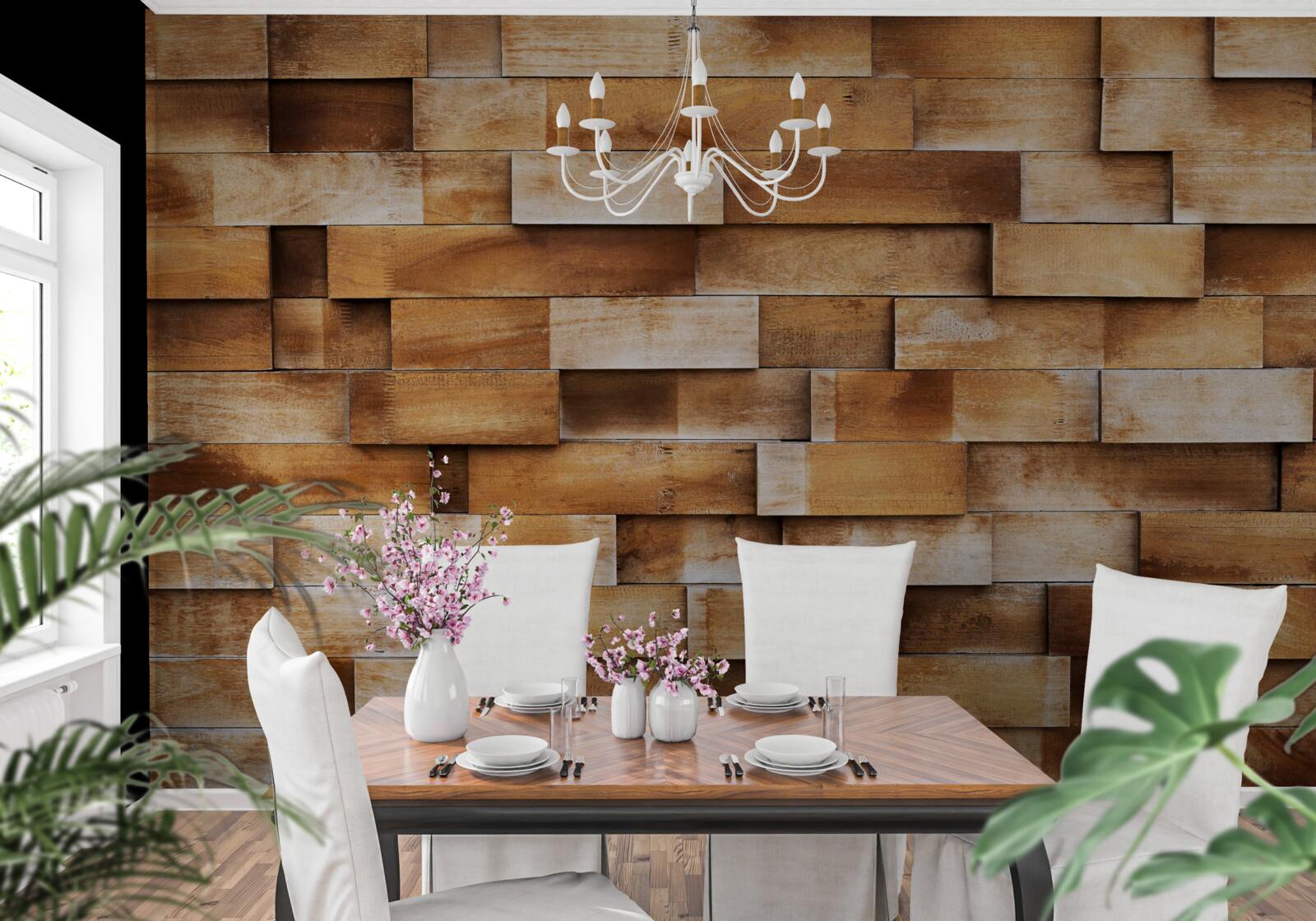 Fototapeta bariera wykonana z belek drewnianych