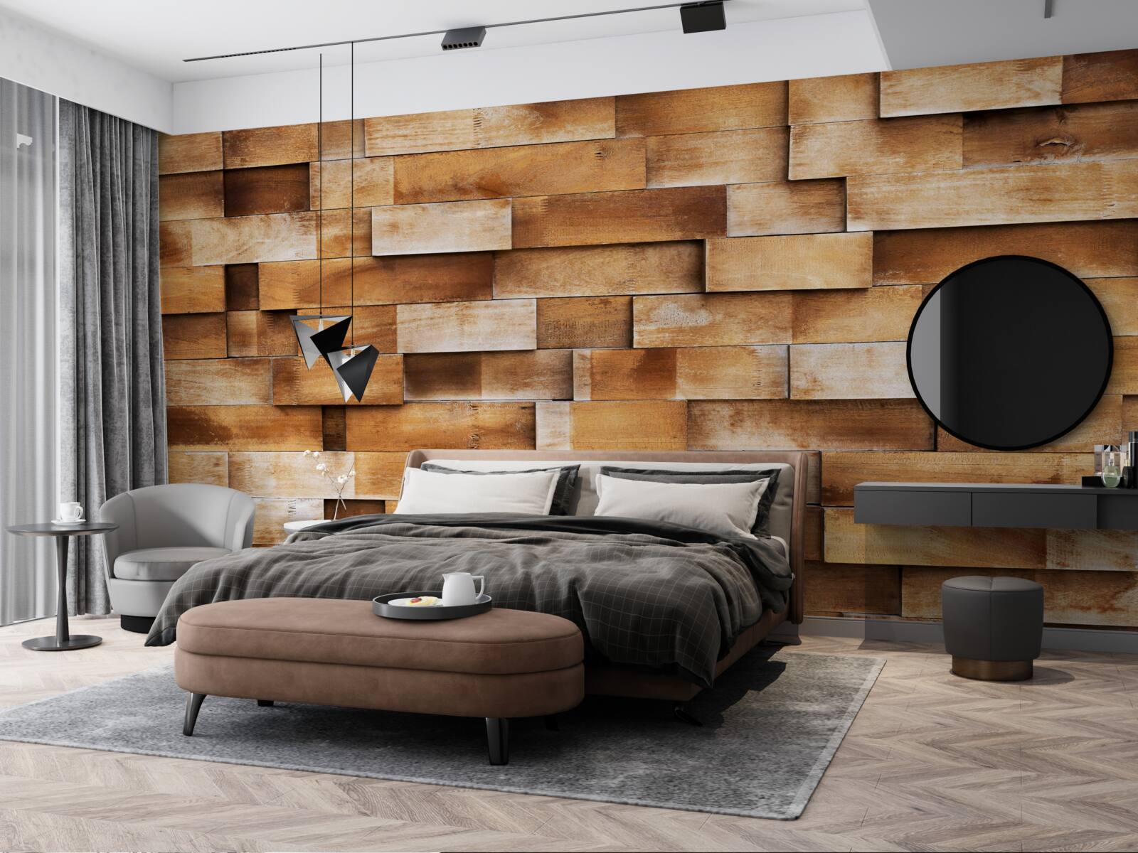 Fototapeta bariera wykonana z belek drewnianych