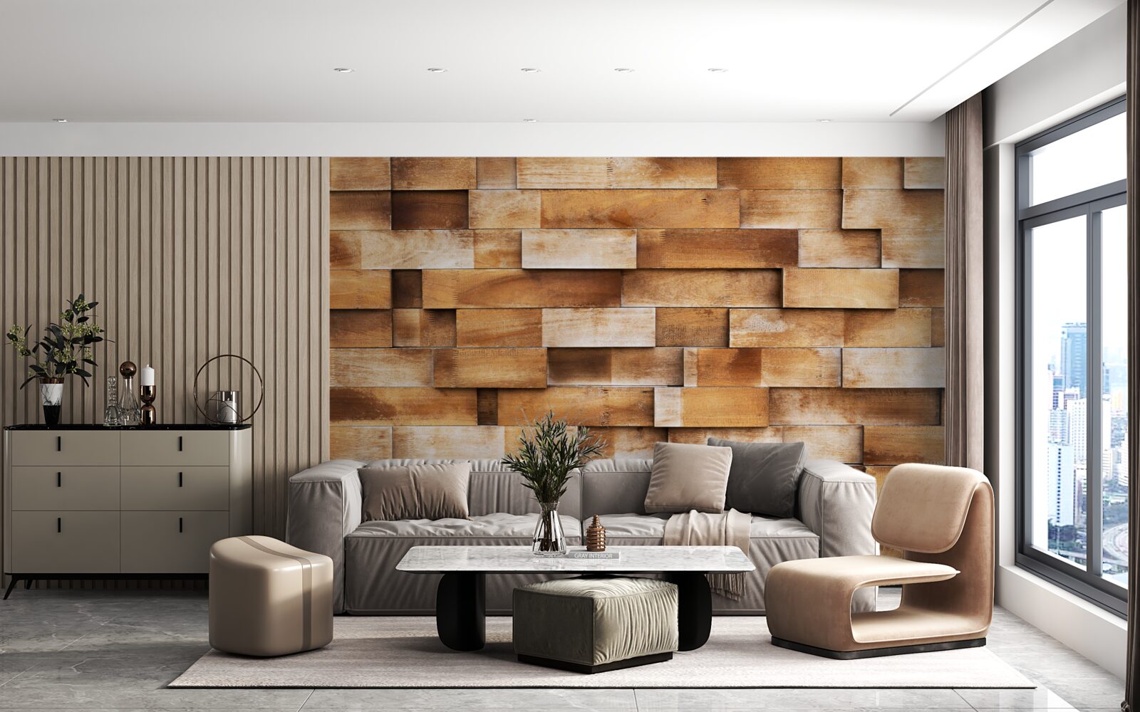 Fototapeta bariera wykonana z belek drewnianych