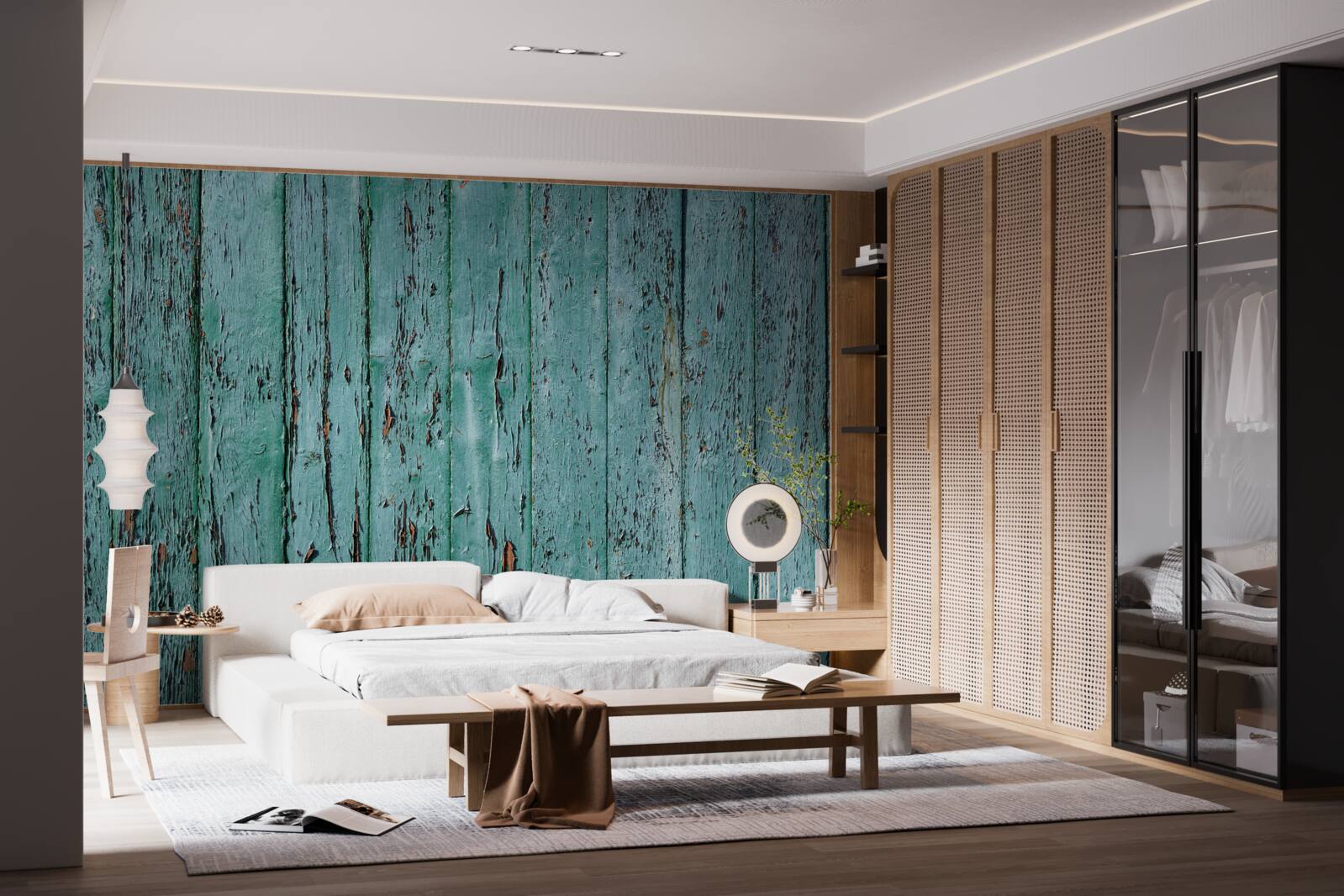 Fototapeta deski drewniane, malowane na kolor miętowy, stare