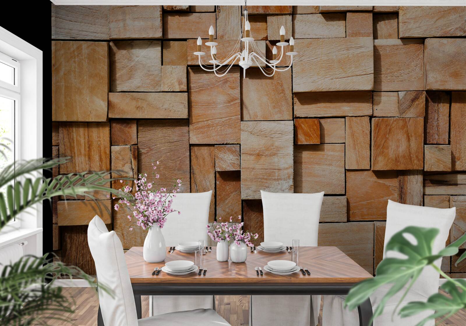 Fototapeta wyrób dekoracyjny wykonany z fragmentów drewna