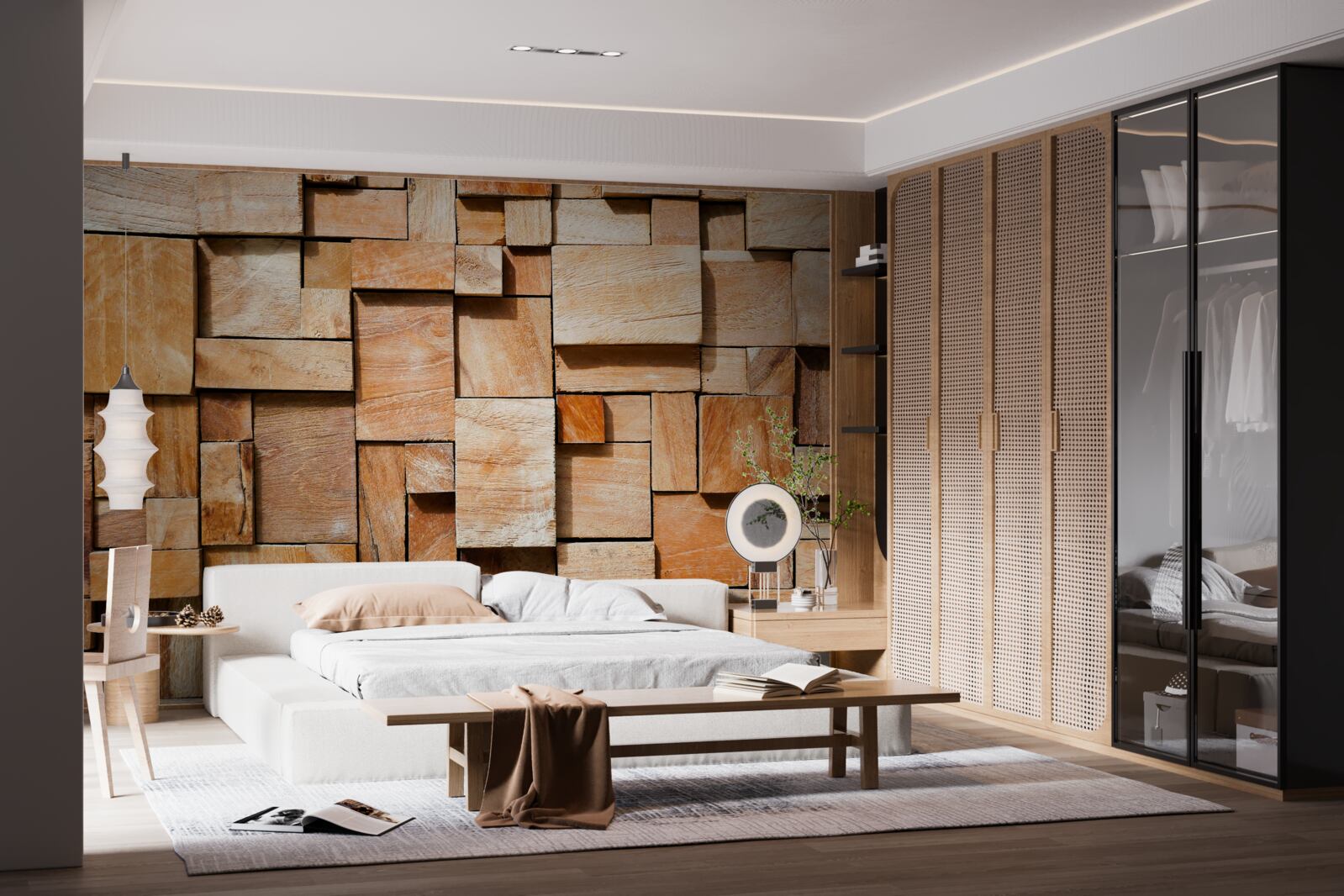 Fototapeta wyrób dekoracyjny wykonany z fragmentów drewna