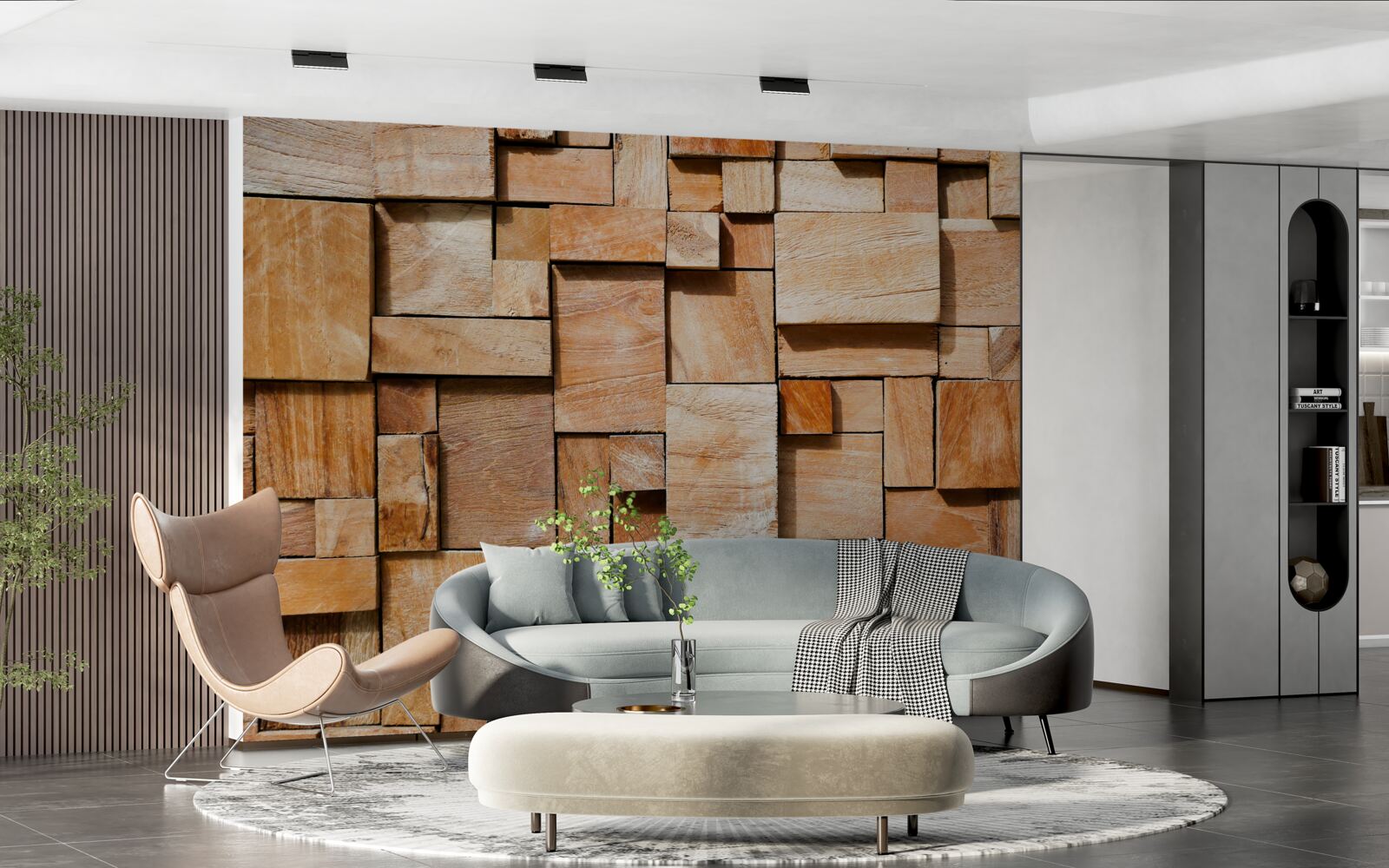 Fototapeta wyrób dekoracyjny wykonany z fragmentów drewna