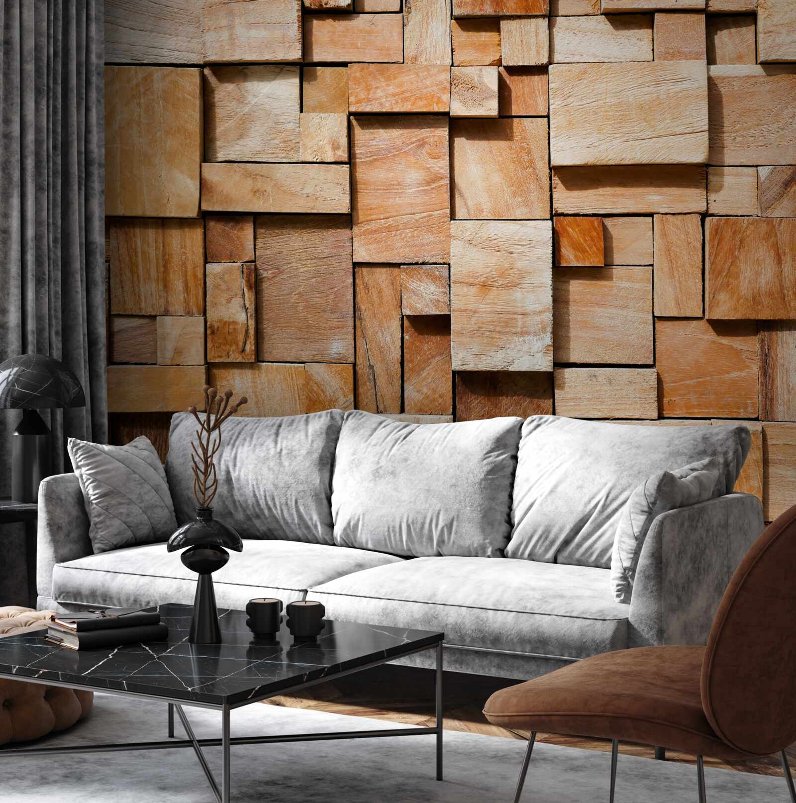 Fototapeta wyrób dekoracyjny wykonany z fragmentów drewna