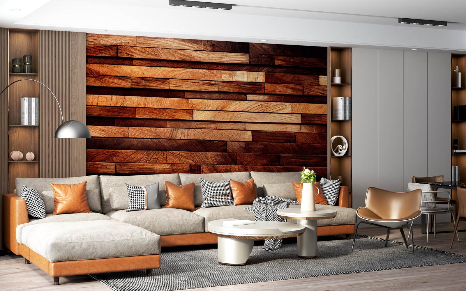 Fototapeta drewniana ściana zmontowana z belek