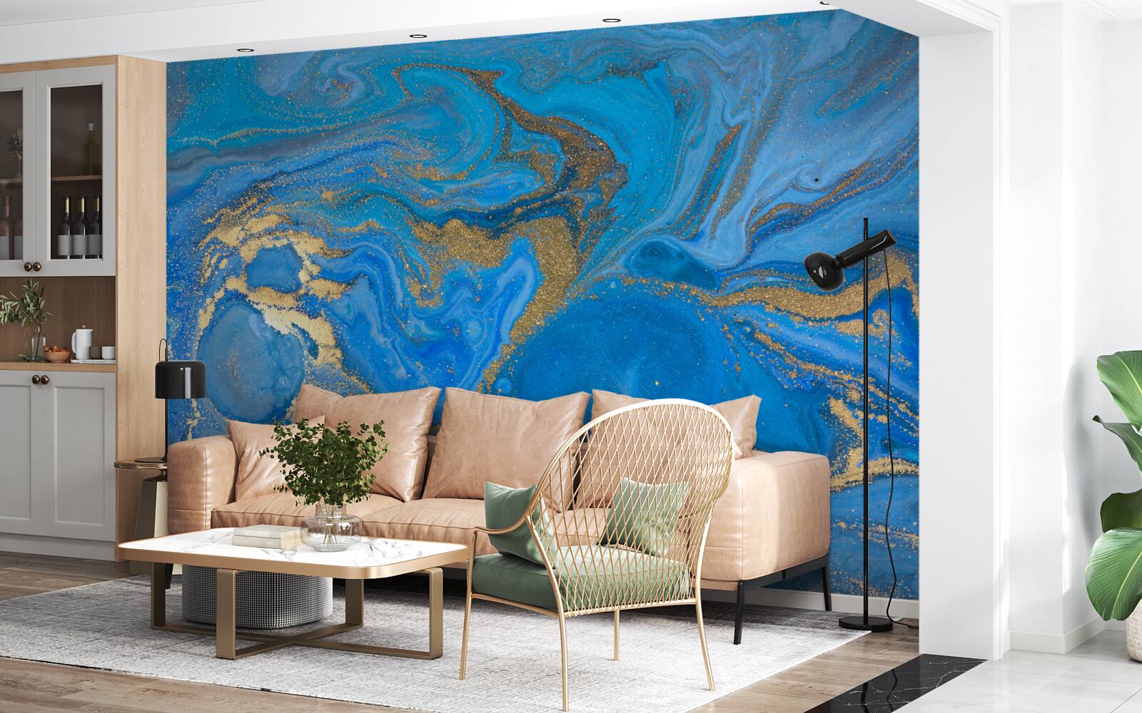Fototapeta błękit i złoto w stylu marmuru