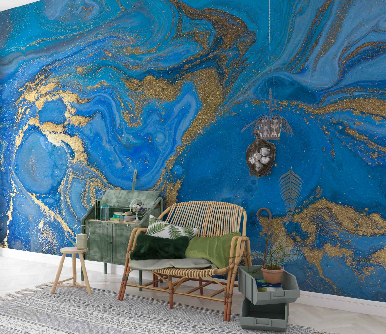 Fototapeta błękit i złoto w stylu marmuru