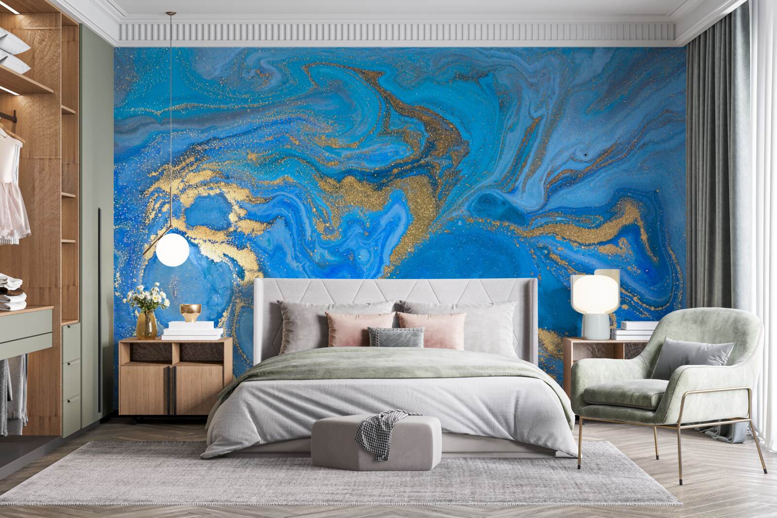 Fototapeta błękit i złoto w stylu marmuru
