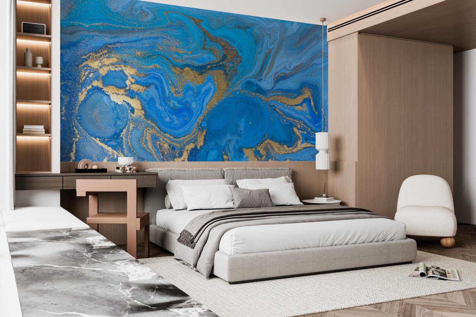 Fototapeta błękit i złoto w stylu marmuru