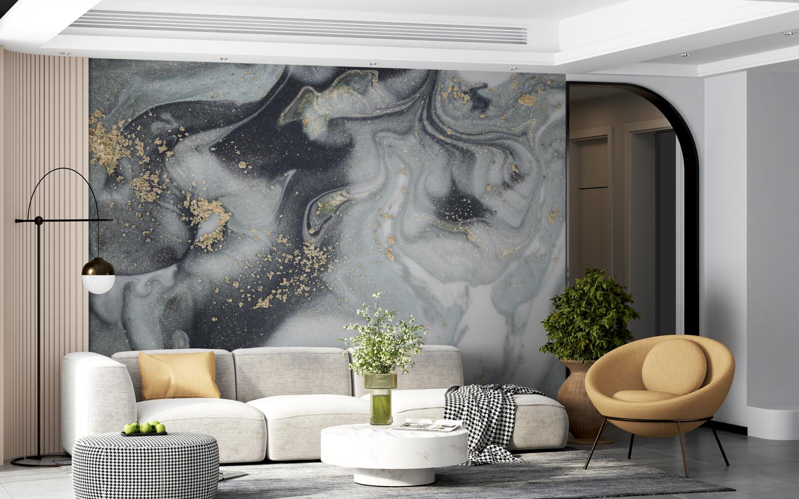 Fototapeta złote ziarna piasku na szarej marmurowej powierzchni