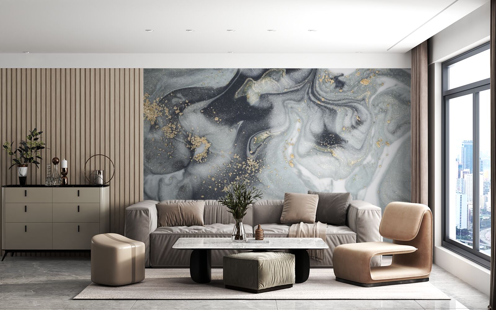 Fototapeta złote ziarna piasku na szarej marmurowej powierzchni