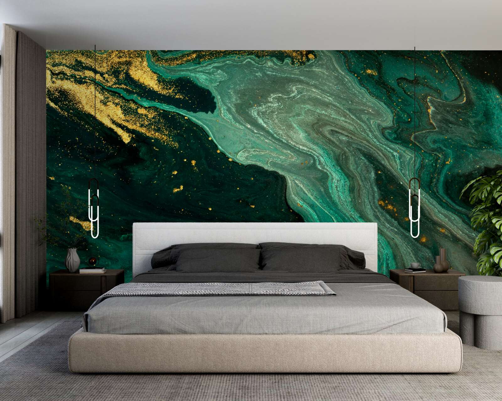 Fototapeta złote wzory na szmaragdowym tle