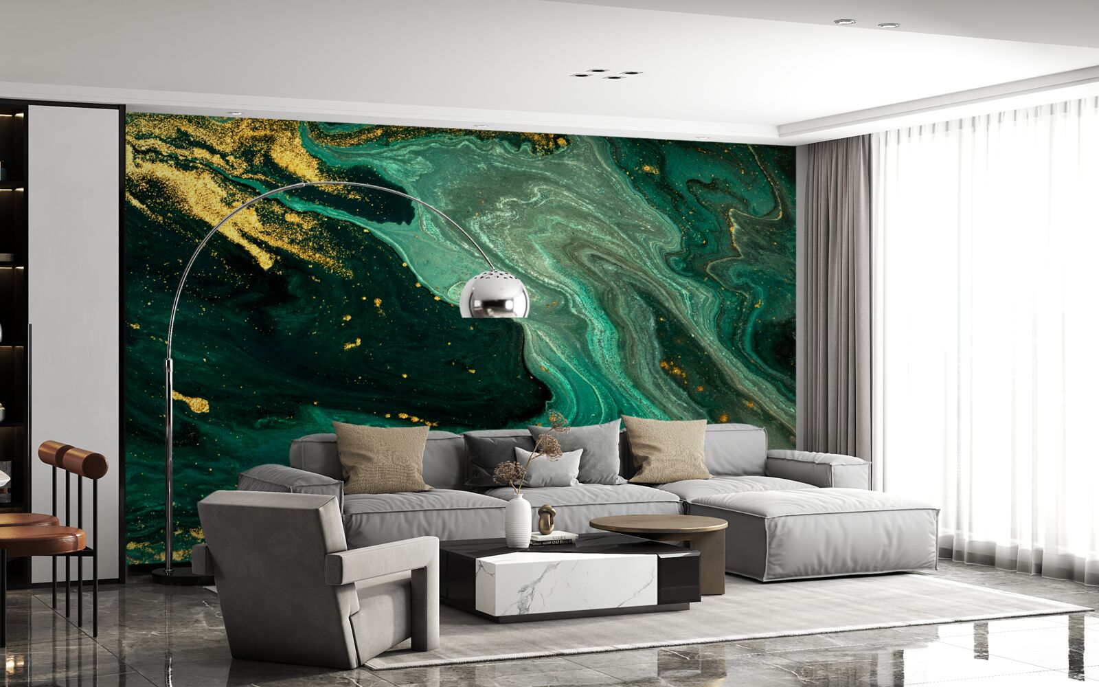 Fototapeta złote wzory na szmaragdowym tle