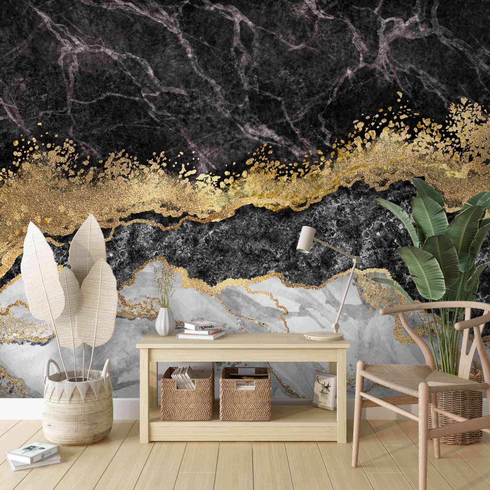 Fototapeta marmur ze złotem na czarnym tle