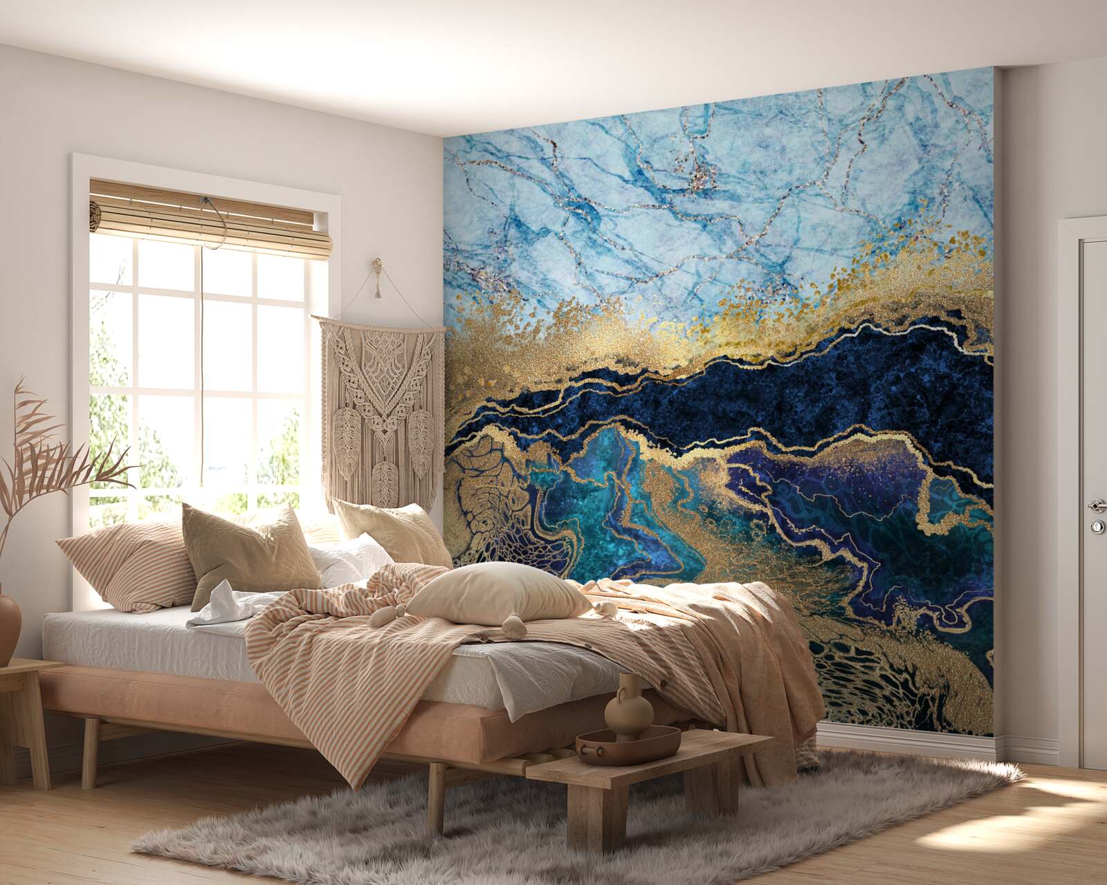 Fototapeta luksusowy niebieski marmur ze złotymi żyłkami