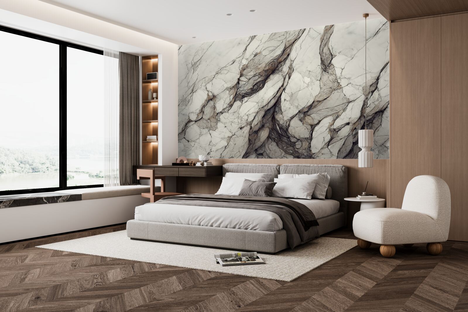 Fototapeta biały marmur z szarymi przekładkami