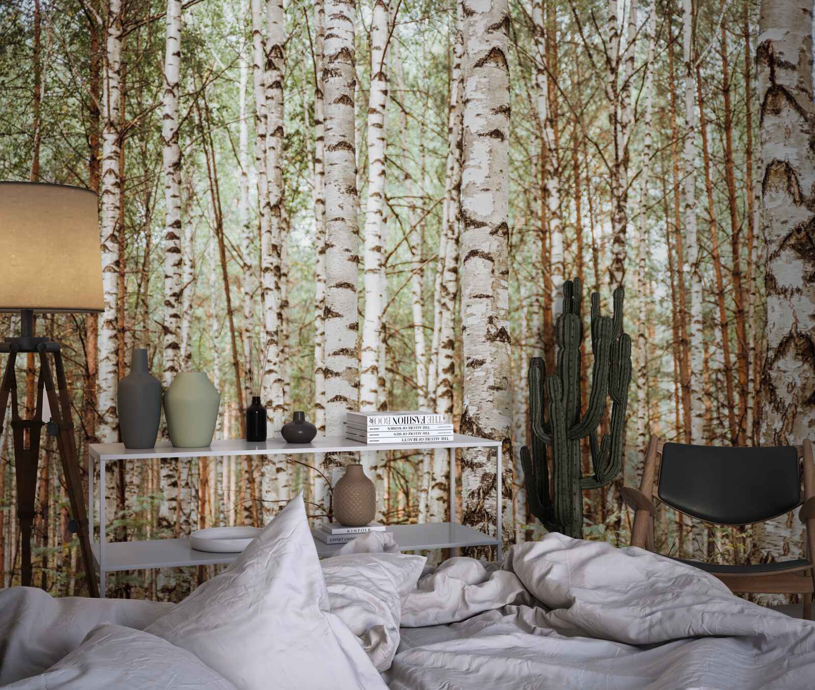 Fototapeta brzozy sledryny stoją w zielonym lesie