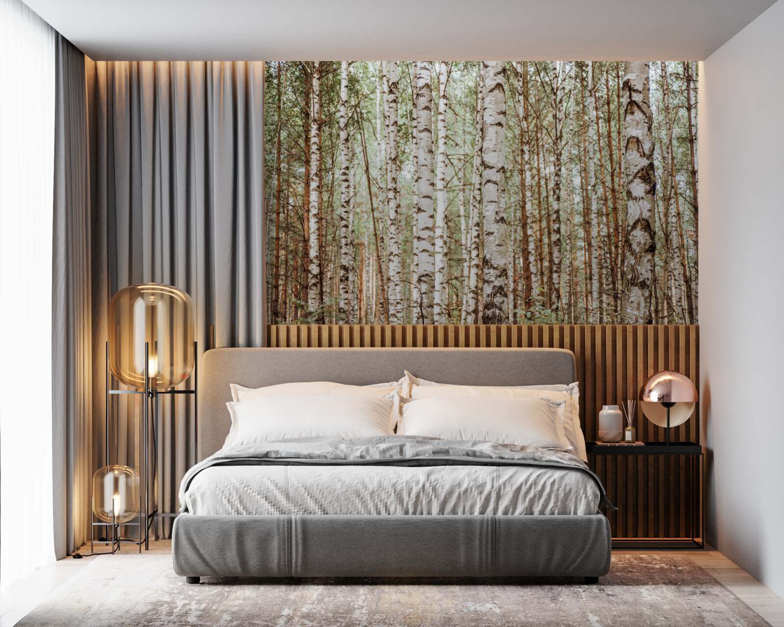 Fototapeta brzozy sledryny stoją w zielonym lesie