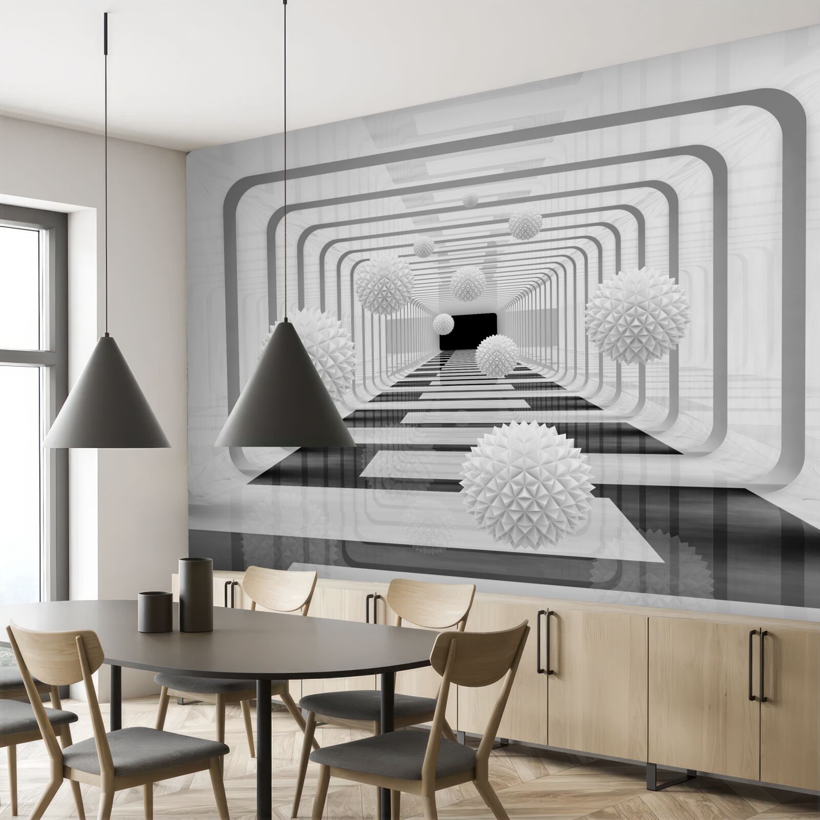 Fototapeta nieskończoność z półkolami i alabastrowymi kulami