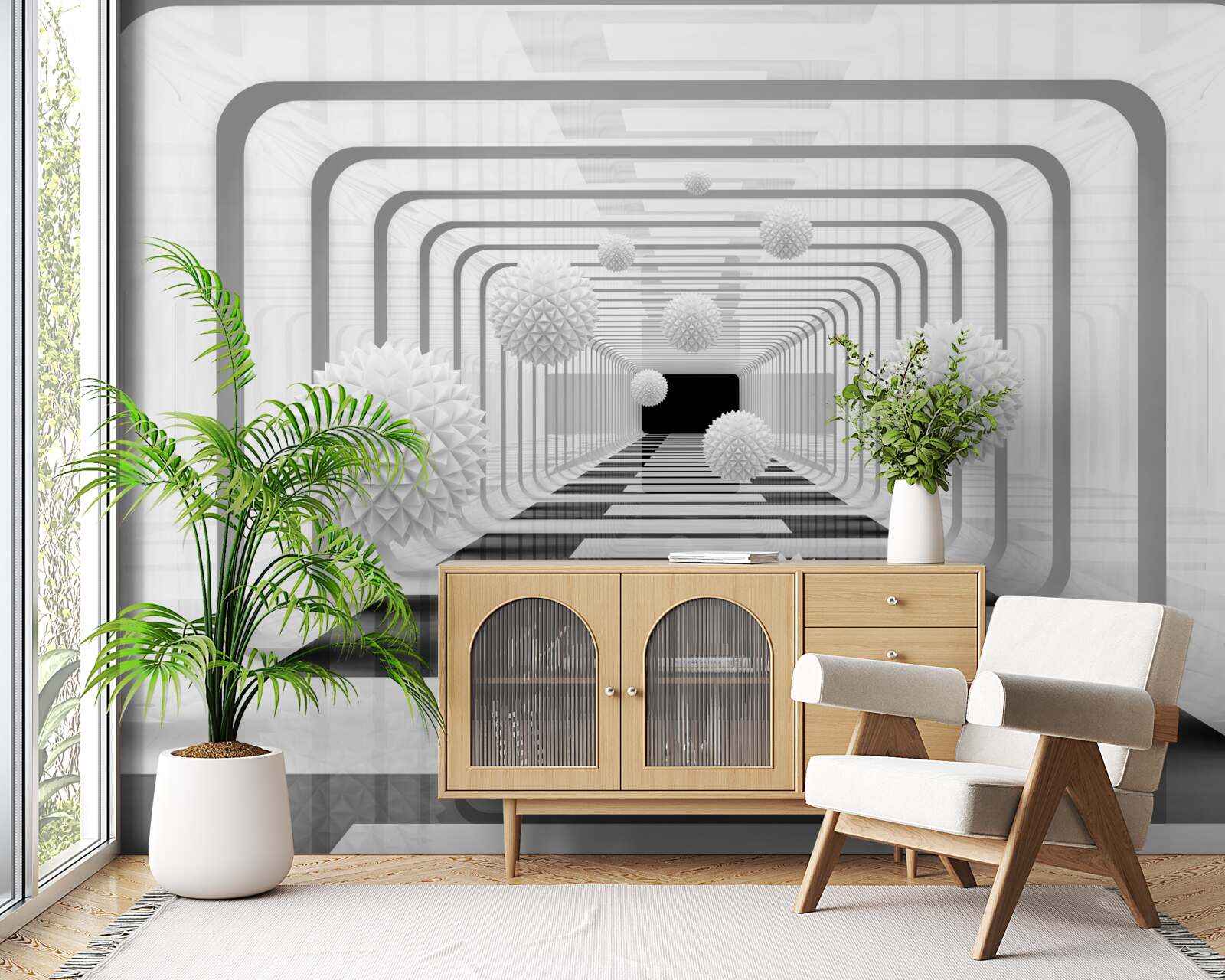 Fototapeta nieskończoność z półkolami i alabastrowymi kulami