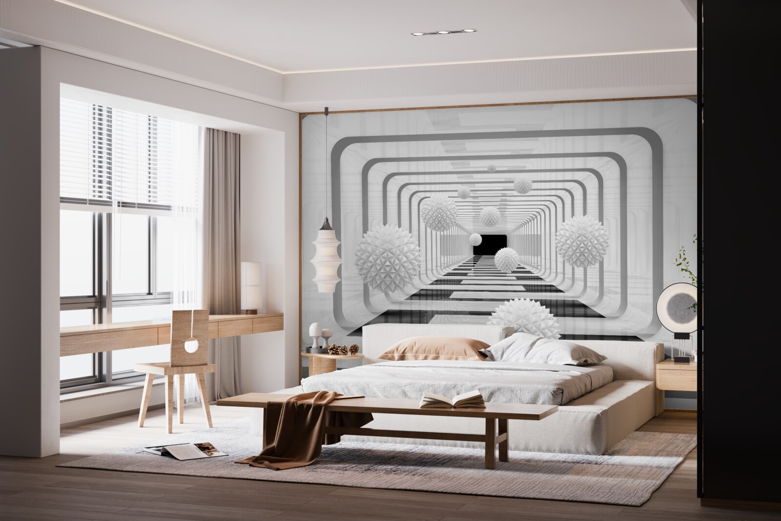 Fototapeta nieskończoność z półkolami i alabastrowymi kulami