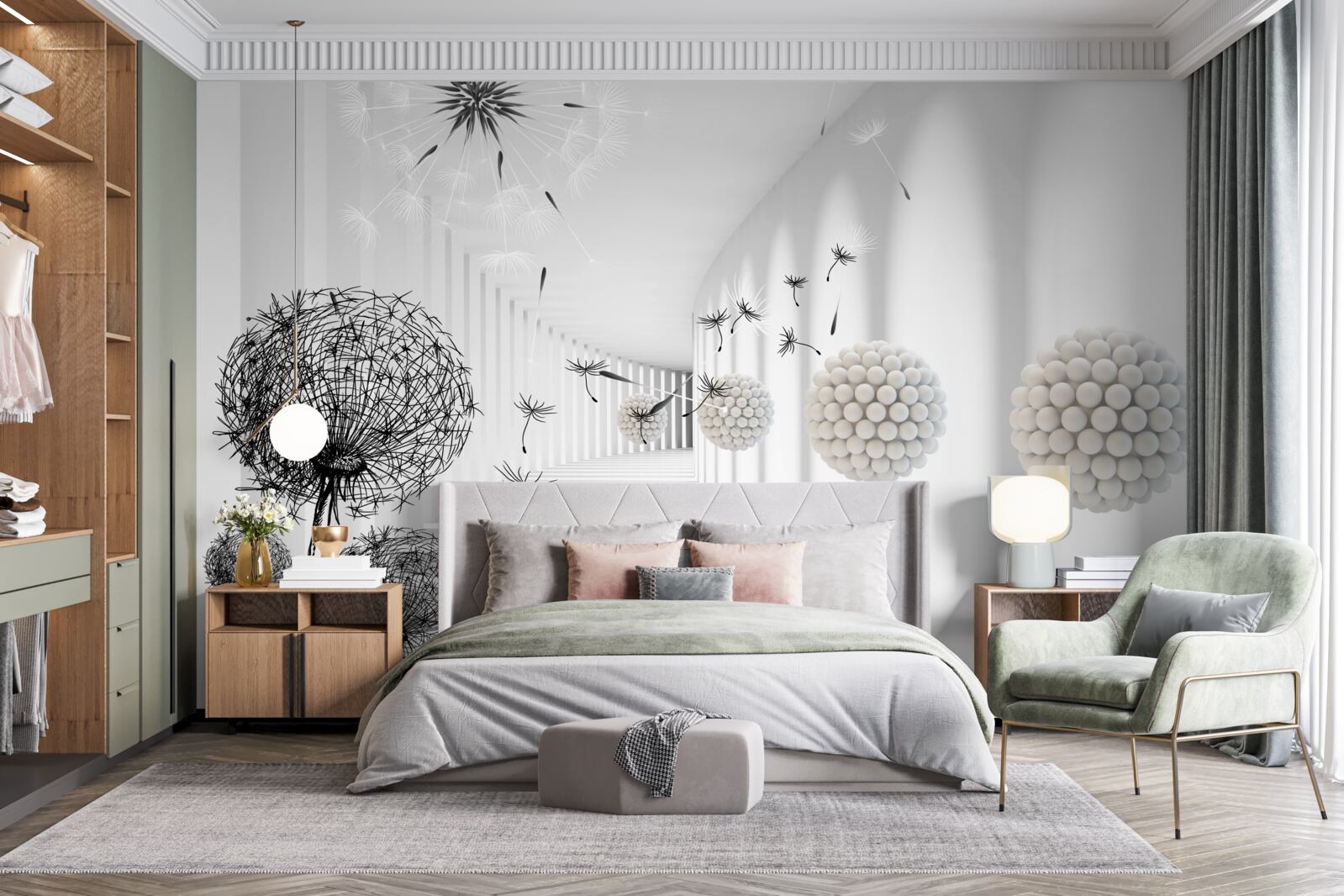 Fototapeta tunel, w którym znikają latające mlecze