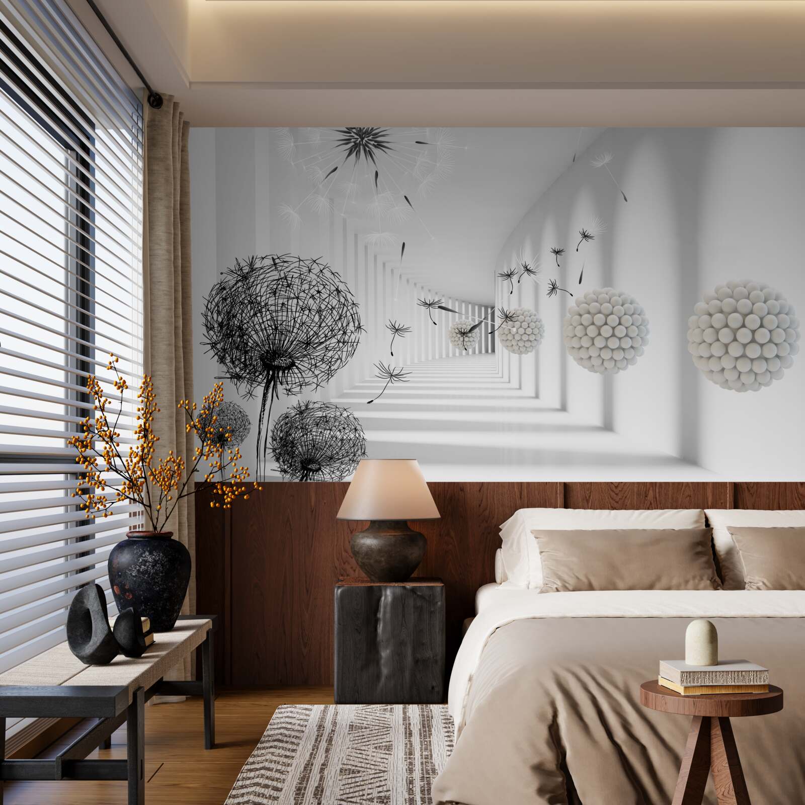 Fototapeta tunel, w którym znikają latające mlecze