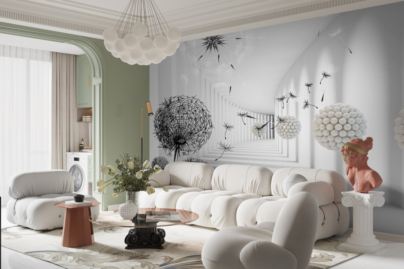 Fototapeta tunel, w którym znikają latające mlecze