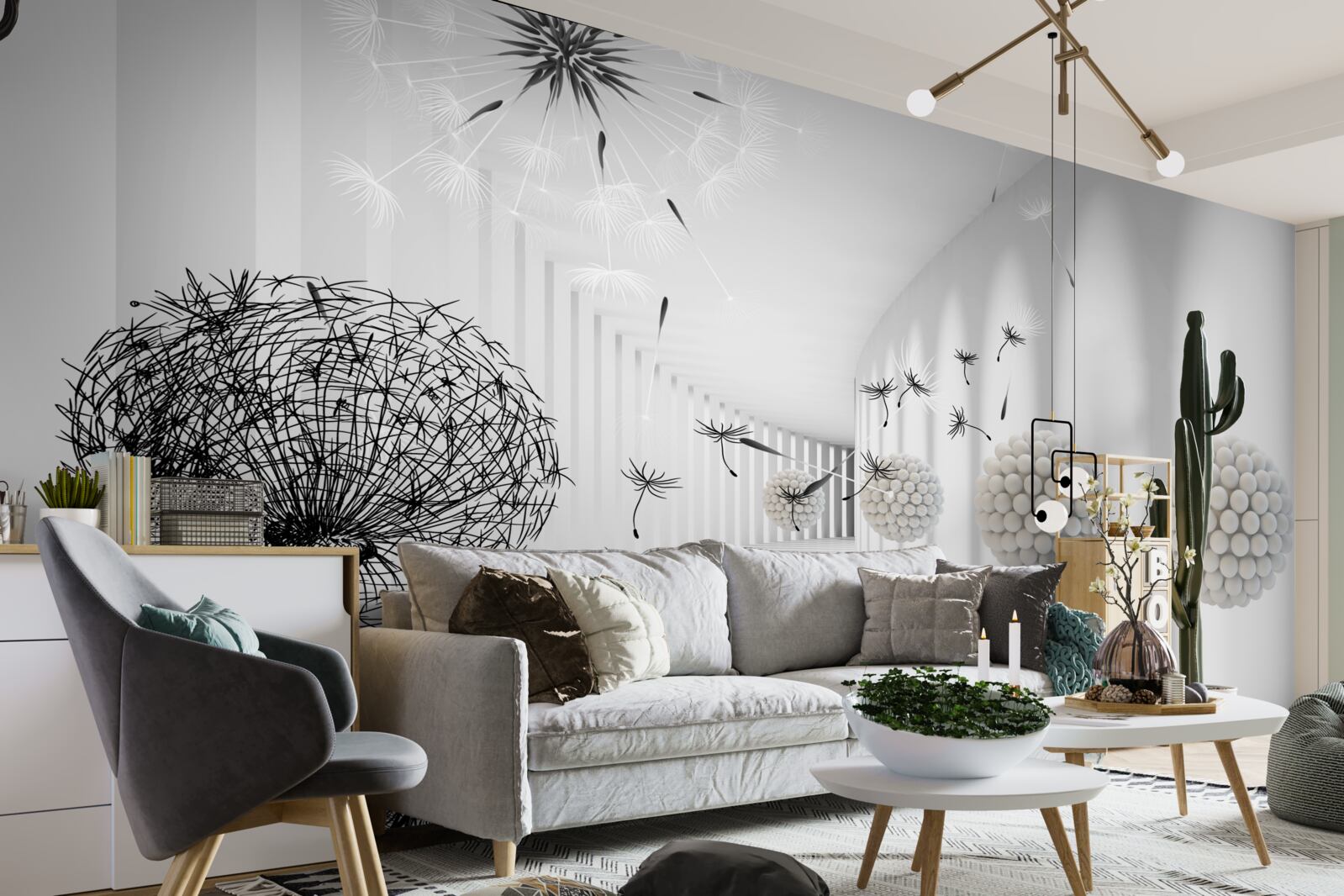 Fototapeta tunel, w którym znikają latające mlecze