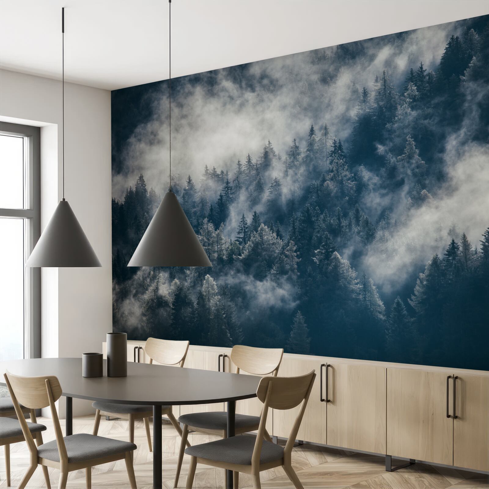 Fototapeta gęsta mgła spowija las nocą