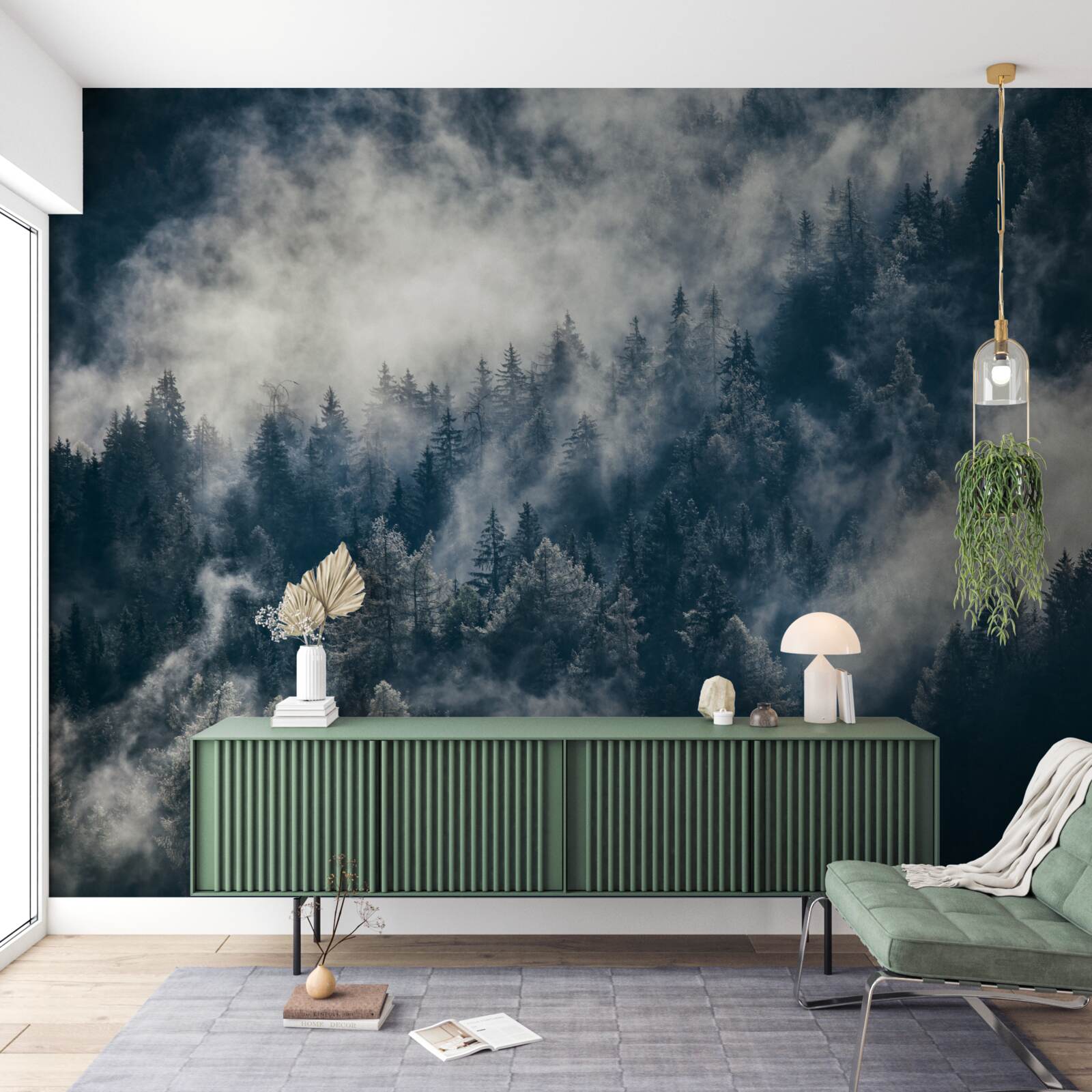 Fototapeta gęsta mgła spowija las nocą