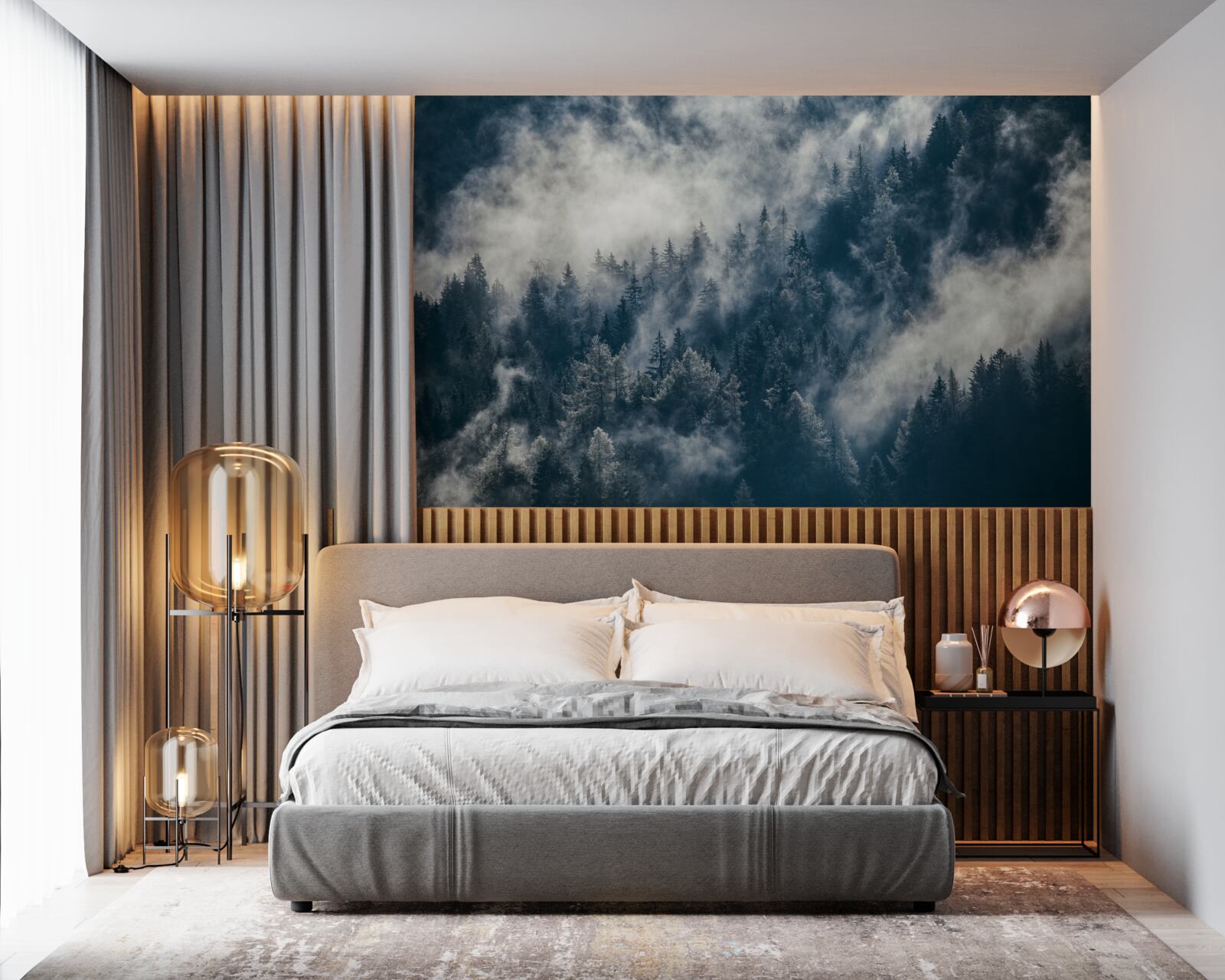 Fototapeta gęsta mgła spowija las nocą