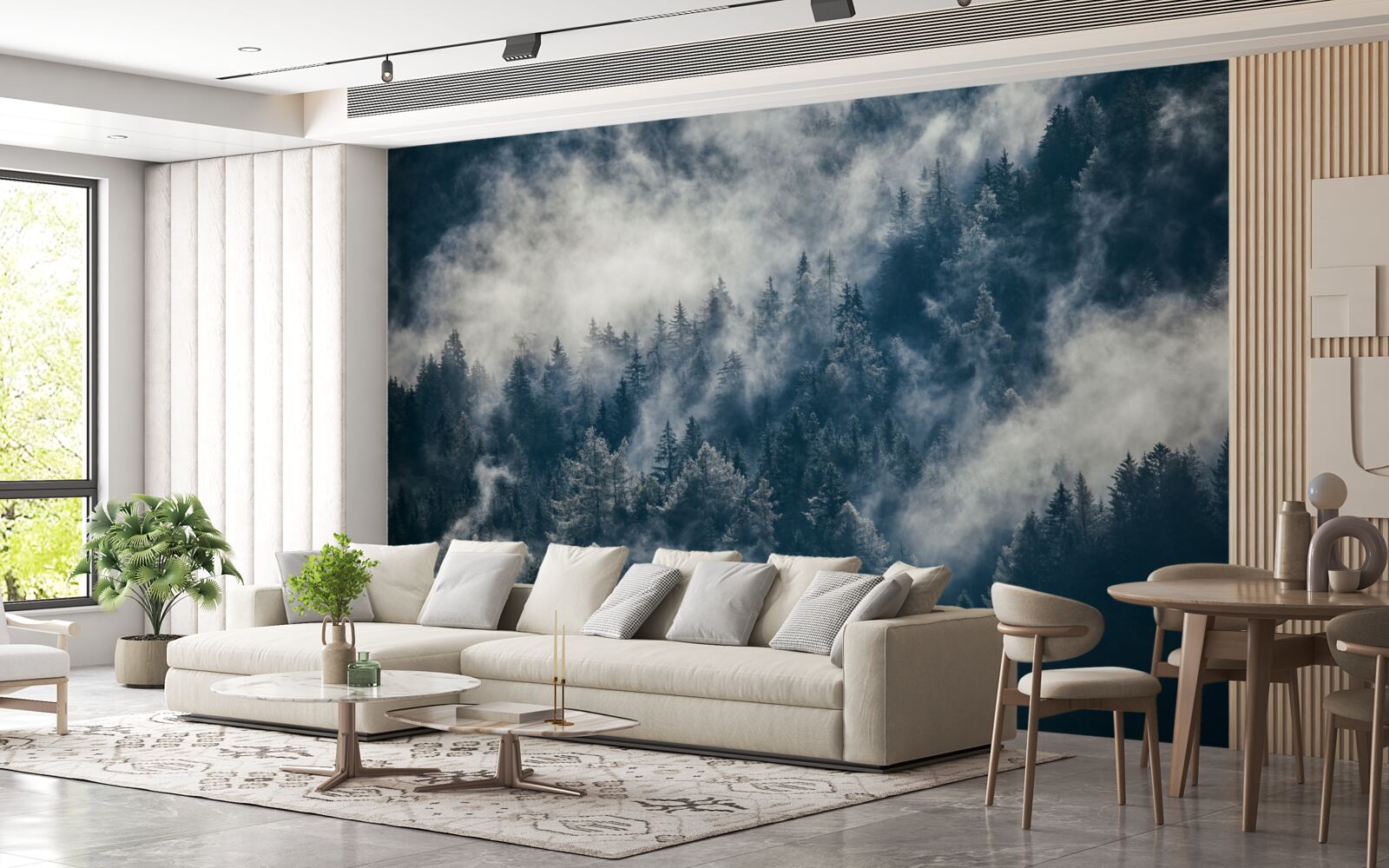 Fototapeta gęsta mgła spowija las nocą