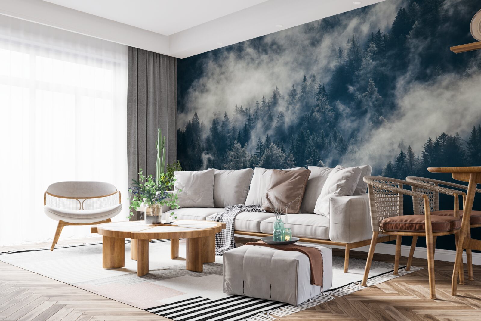 Fototapeta gęsta mgła spowija las nocą