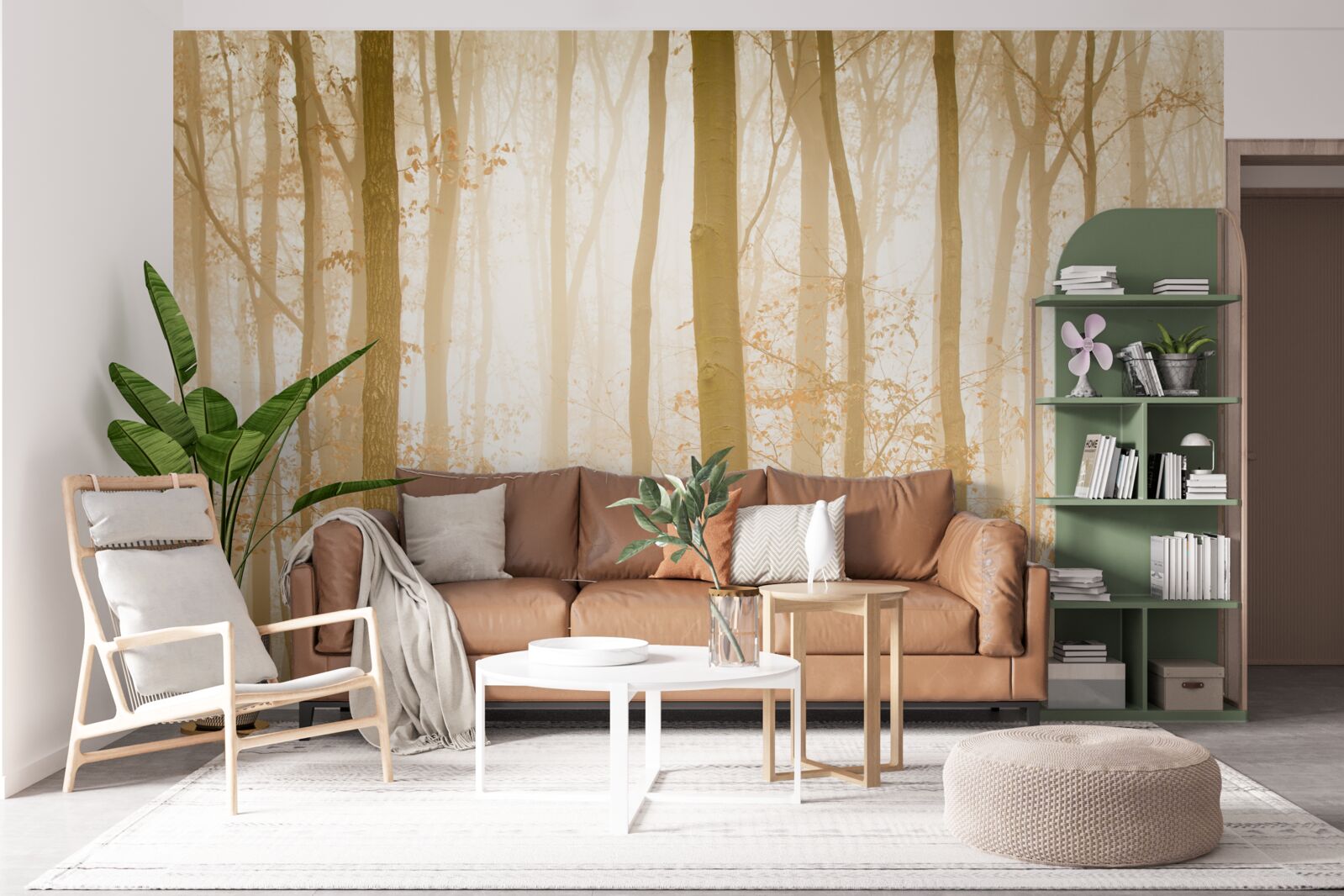 Fototapeta promienie słoneczne przenikają przez mgłę w gęstym lesie