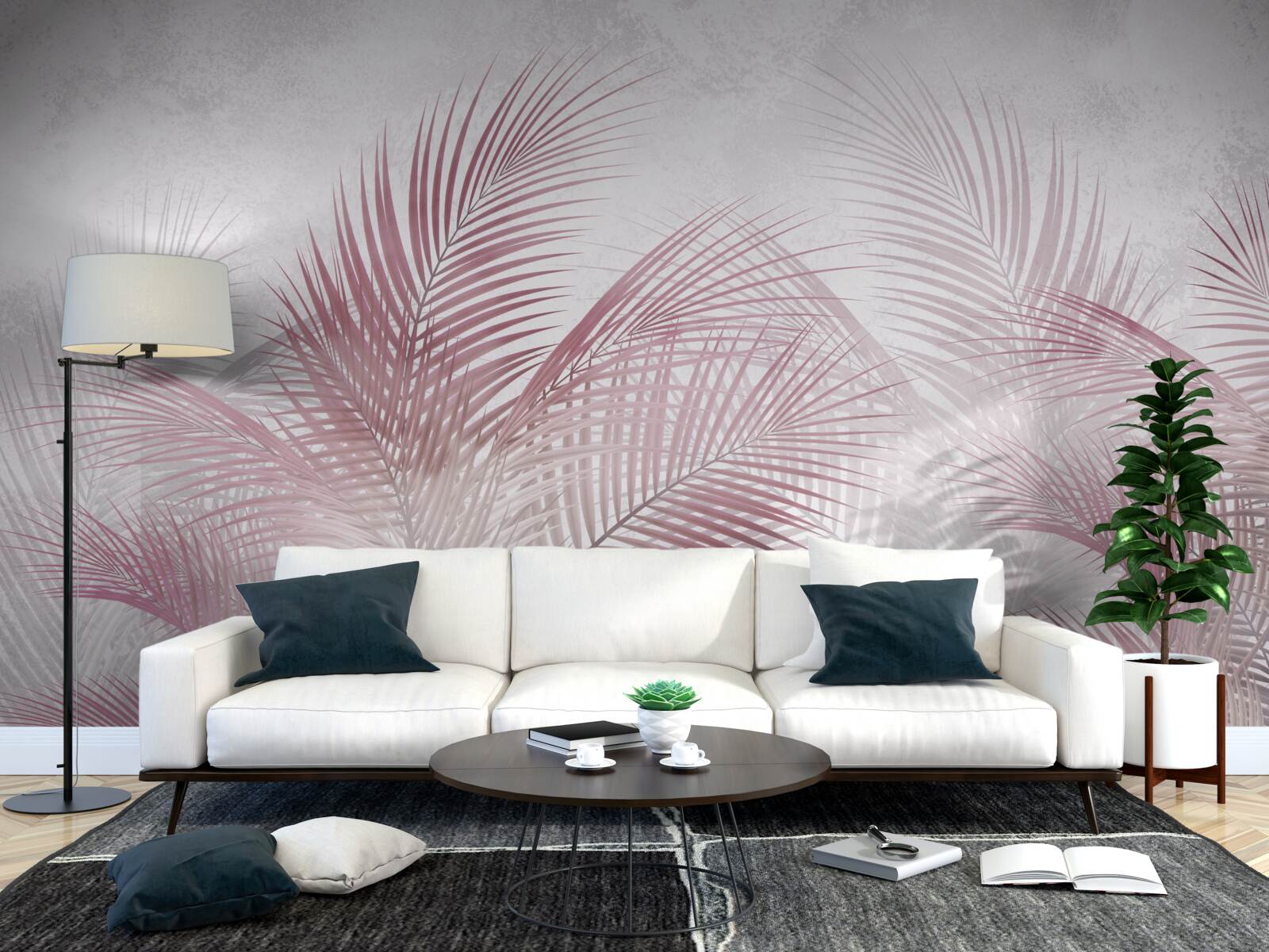 Fototapeta mgliste, różowe liście palm