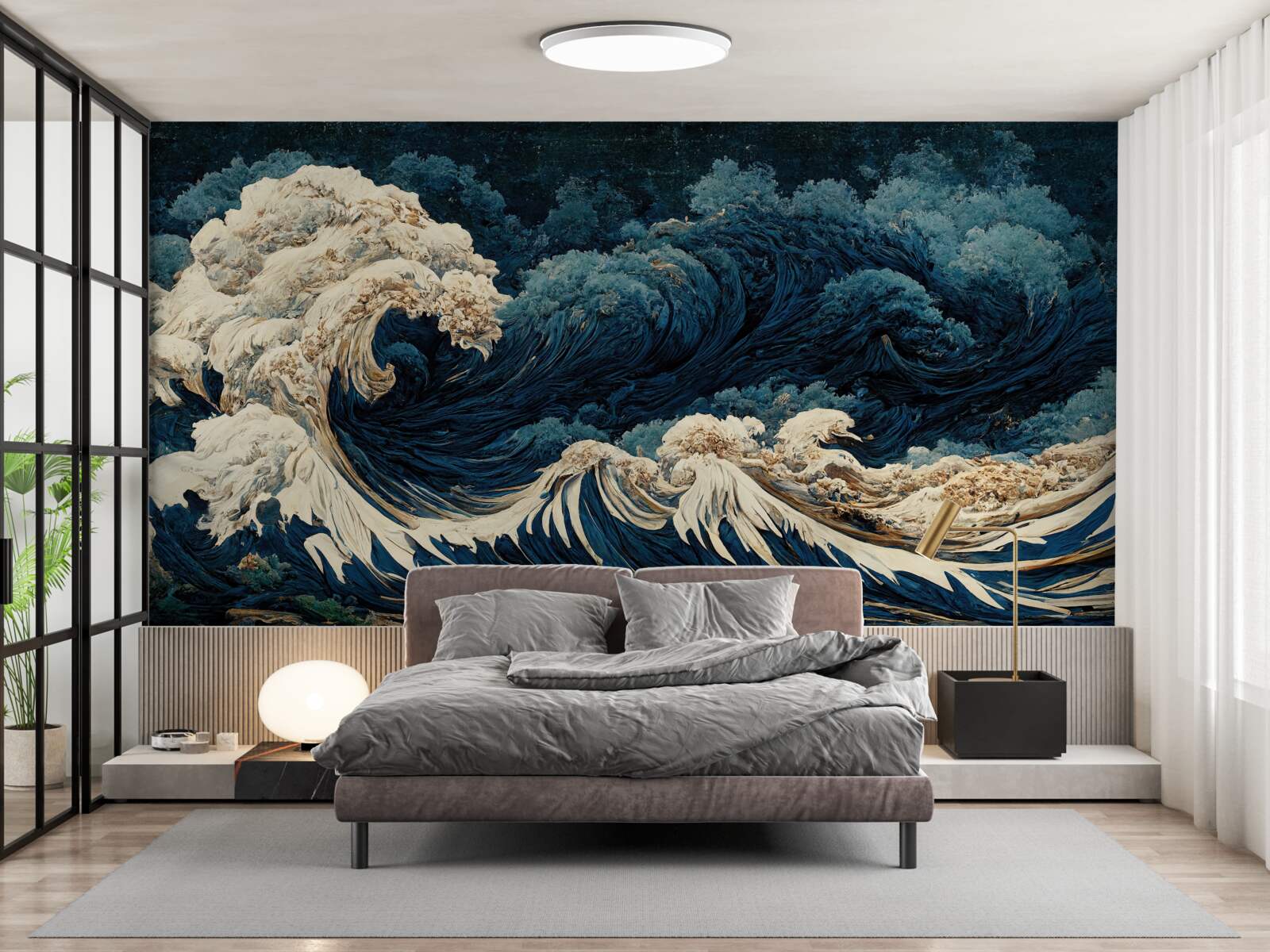 Fototapeta obraz fal oceanu pod nocnym niebem