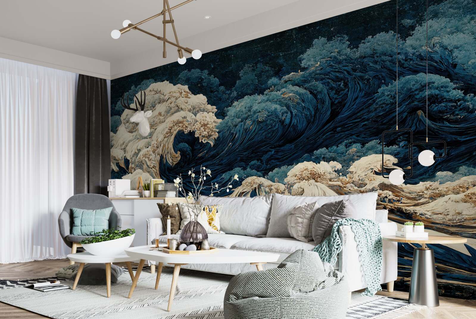 Fototapeta obraz fal oceanu pod nocnym niebem